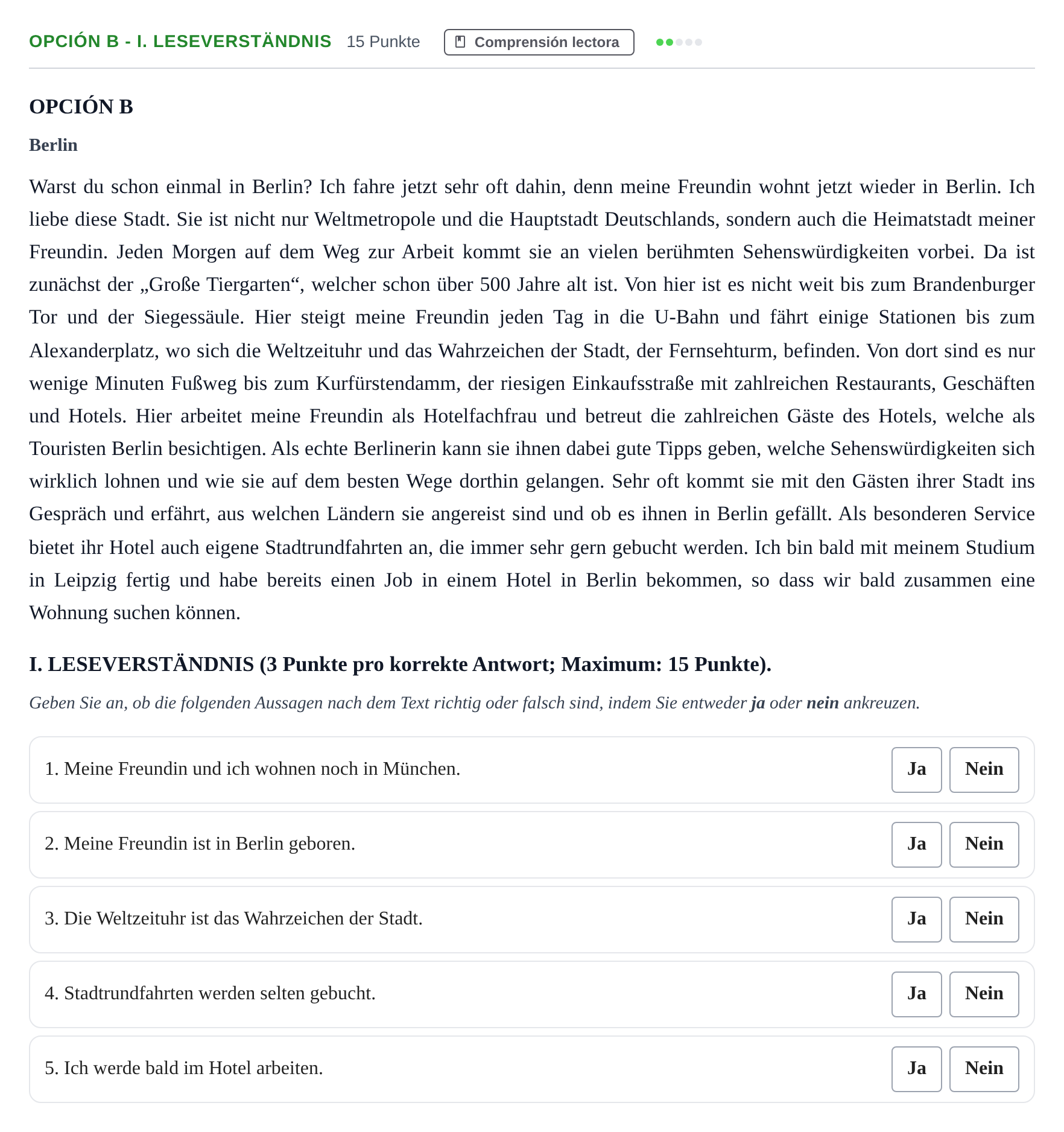 Enunciado: Opción B - I. Leseverständnis · Alemán PAU Andalucía Reserva A 2019
