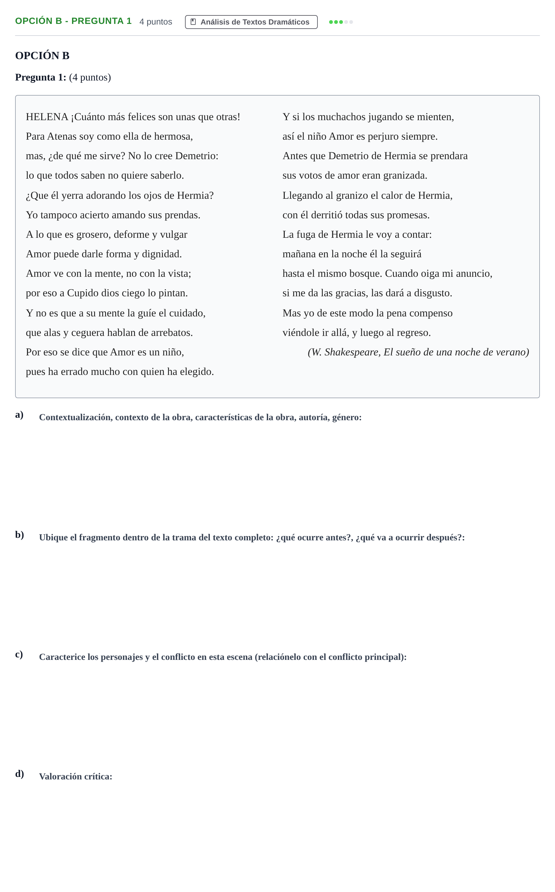 Enunciado: Opción B - Pregunta 1 · Artes Escénicas PAU Andalucía Reserva A 2019