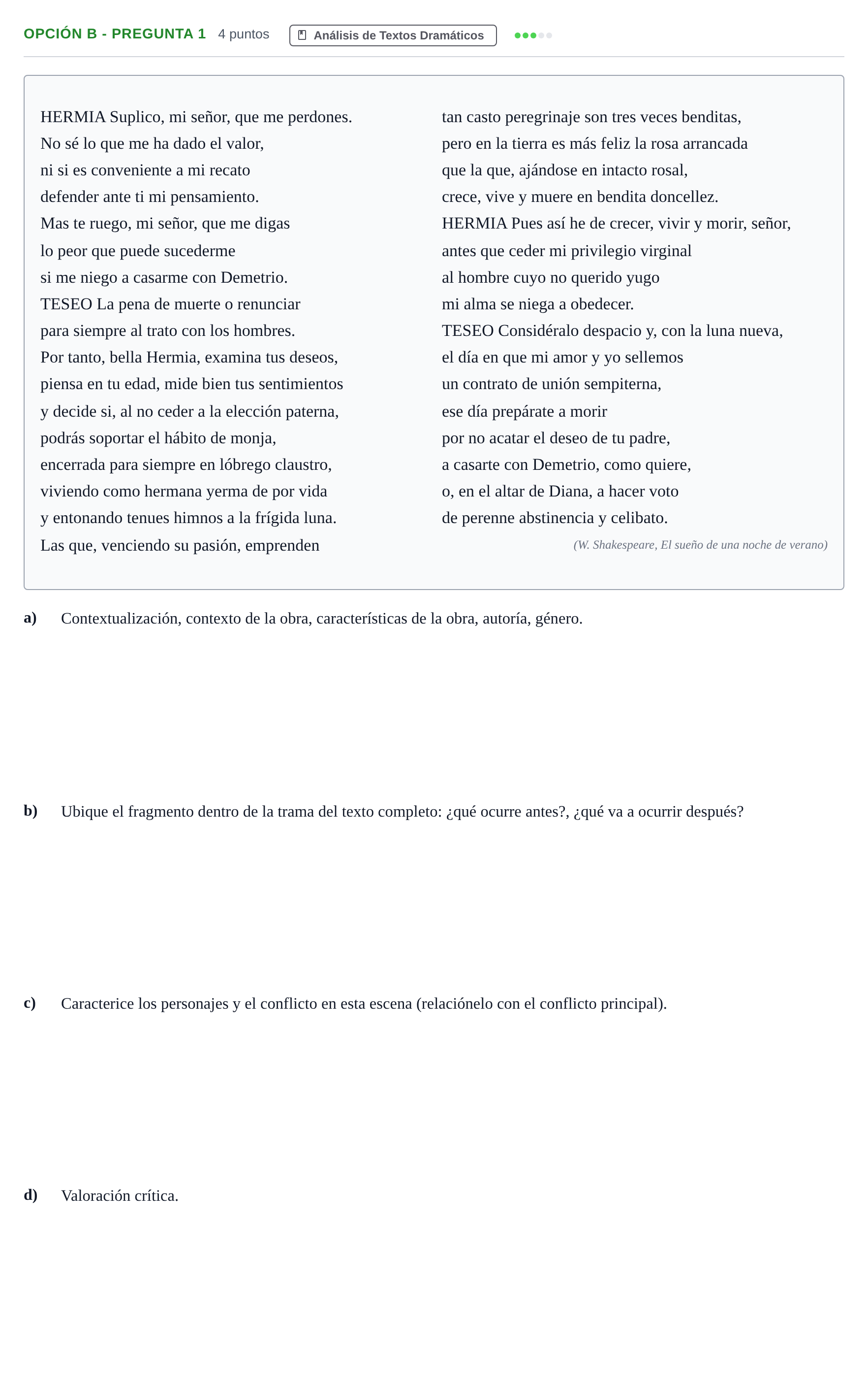 Enunciado: Opción B - Pregunta 1 · Artes Escénicas PAU Andalucía Ordinaria Suplente 2019
