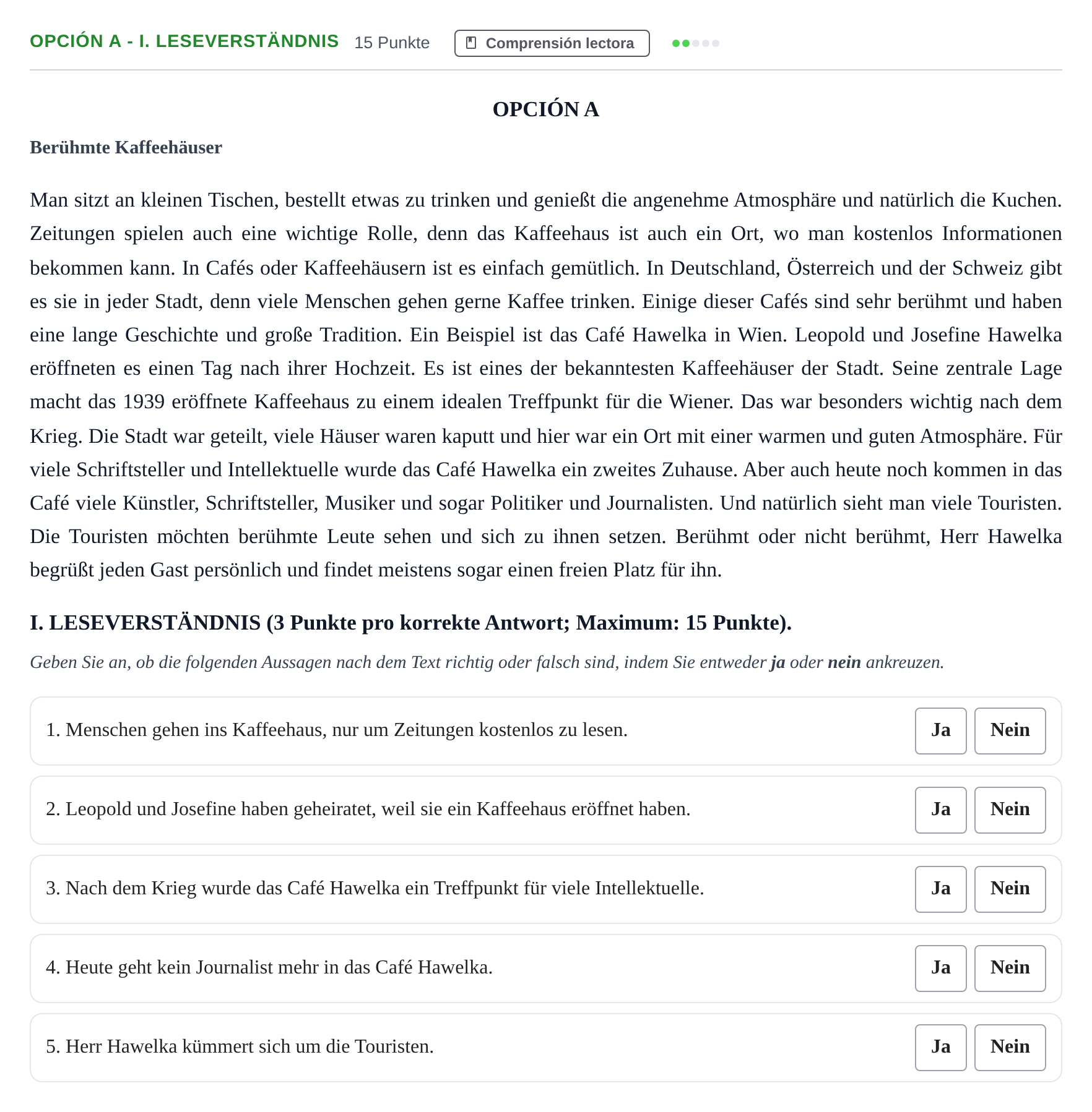 Enunciado: Opción A - I. Leseverständnis · Alemán PAU Andalucía Extraordinaria Suplente 2019