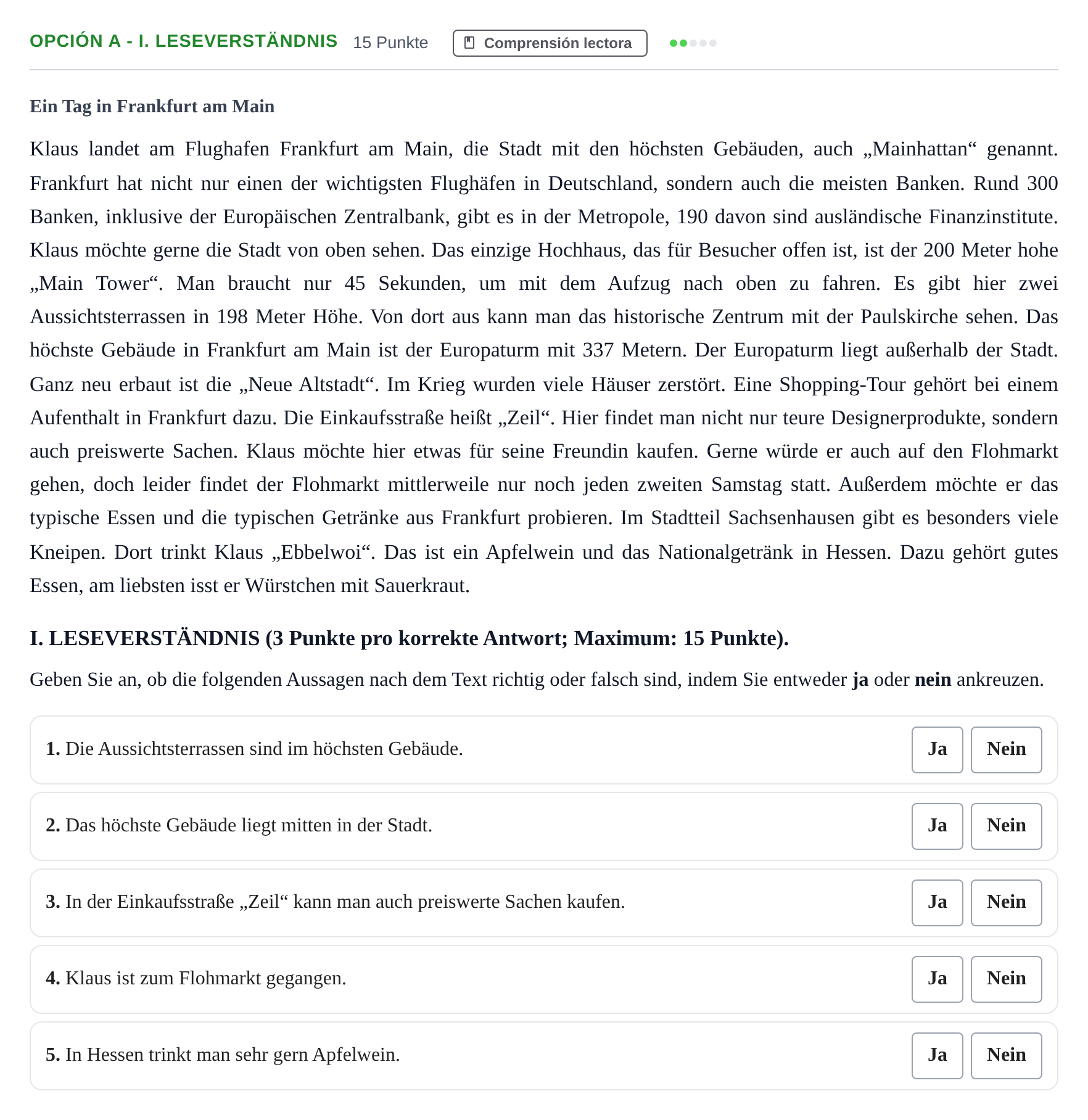 Enunciado: Opción A - I. Leseverständnis · Alemán PAU Andalucía Ordinaria Titular (Admisión) 2019
