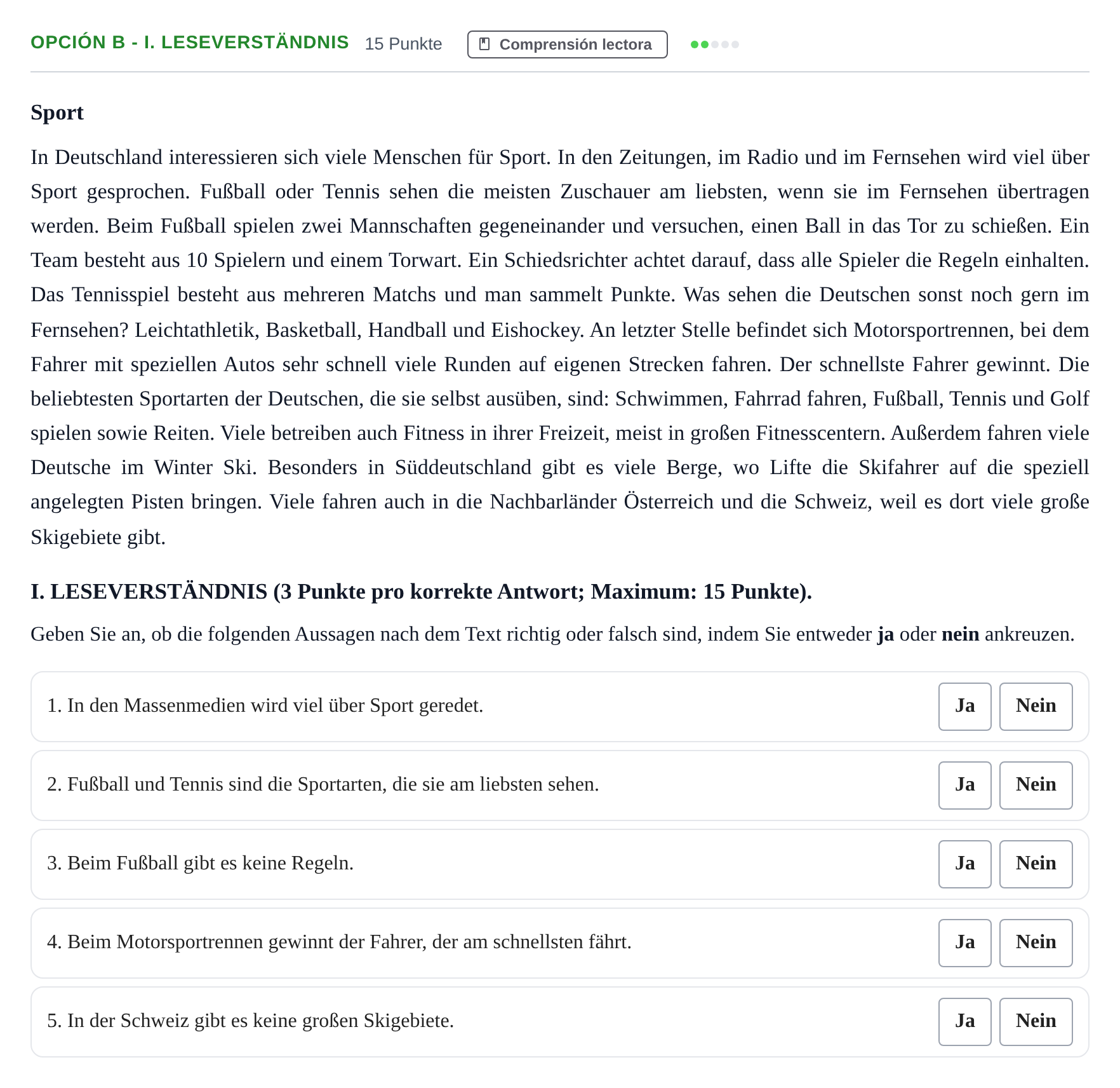 Enunciado: Opción B - I. Leseverständnis · Alemán PAU Andalucía Ordinaria Titular (Admisión) 2019