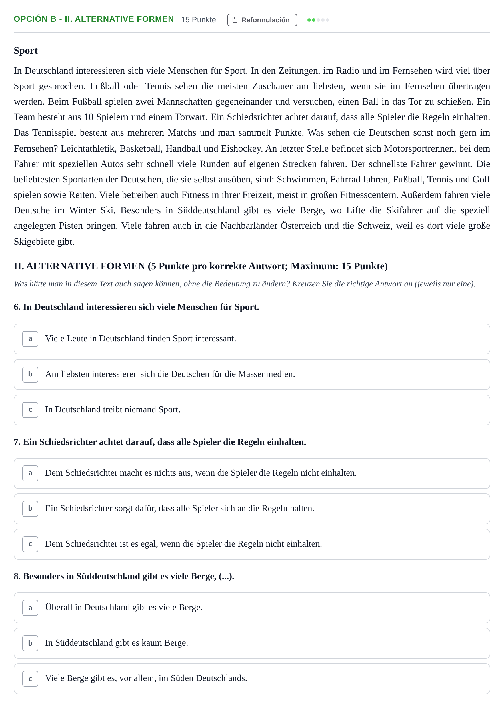 Enunciado: Opción B - II. Alternative Formen · Alemán PAU Andalucía Ordinaria Titular (Admisión) 2019