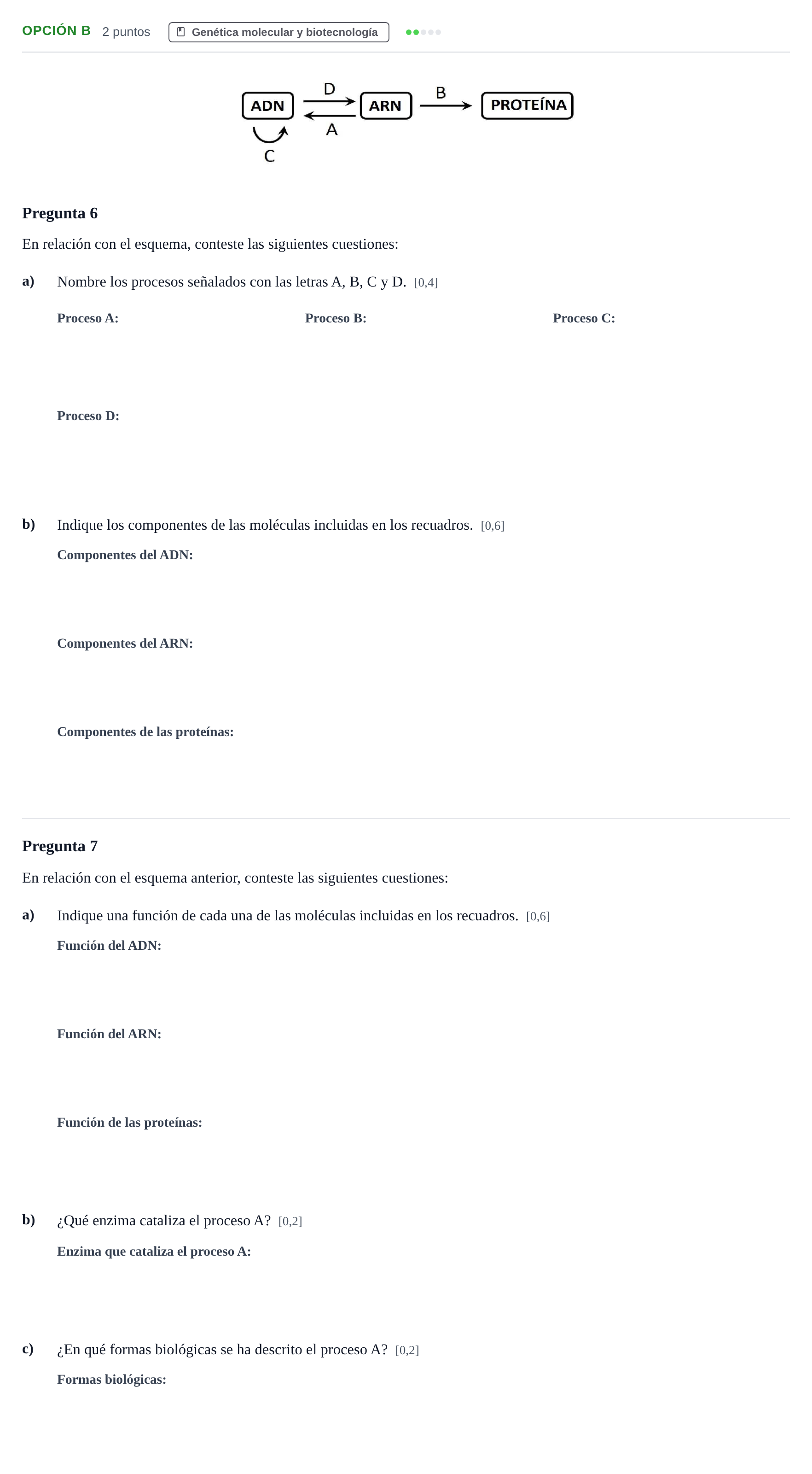 Enunciado: Opción B · Biología PAU Andalucía Reserva A 2019