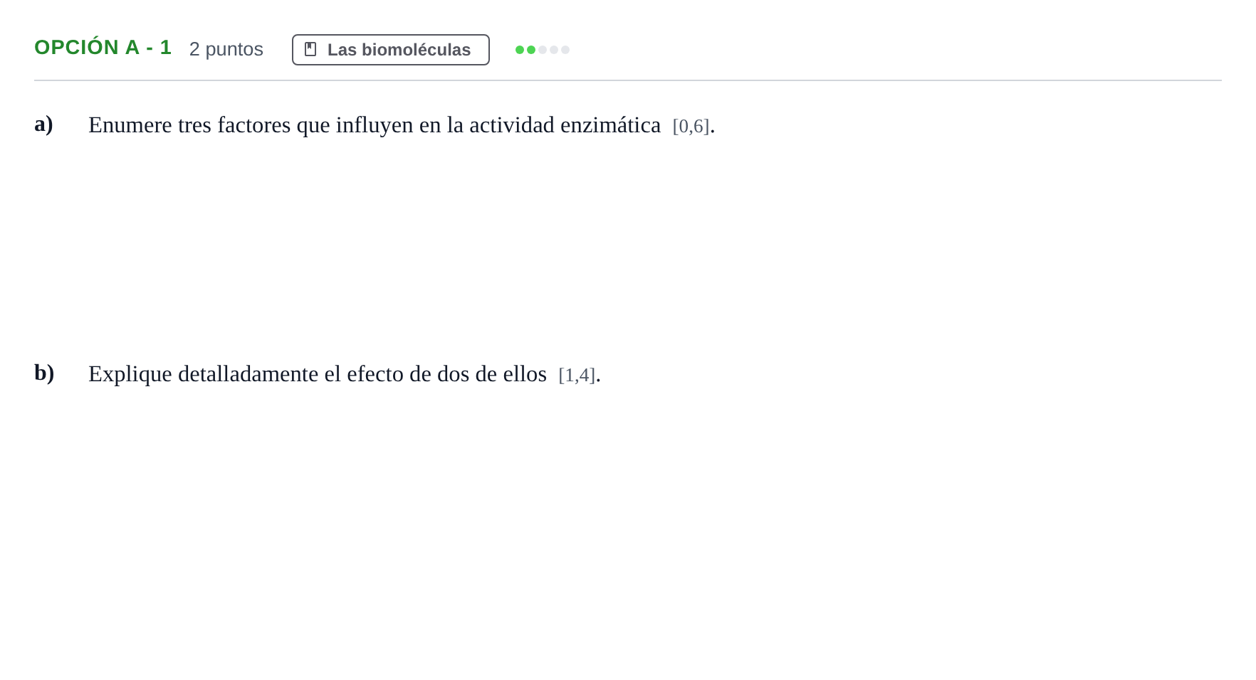 Enunciado: Opción A - 1 · Biología PAU Andalucía Reserva B 2019