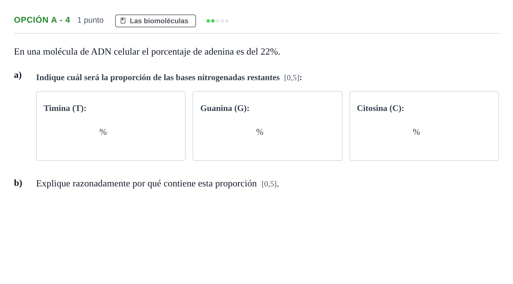 Enunciado: Opción A - 4 · Biología PAU Andalucía Reserva B 2019