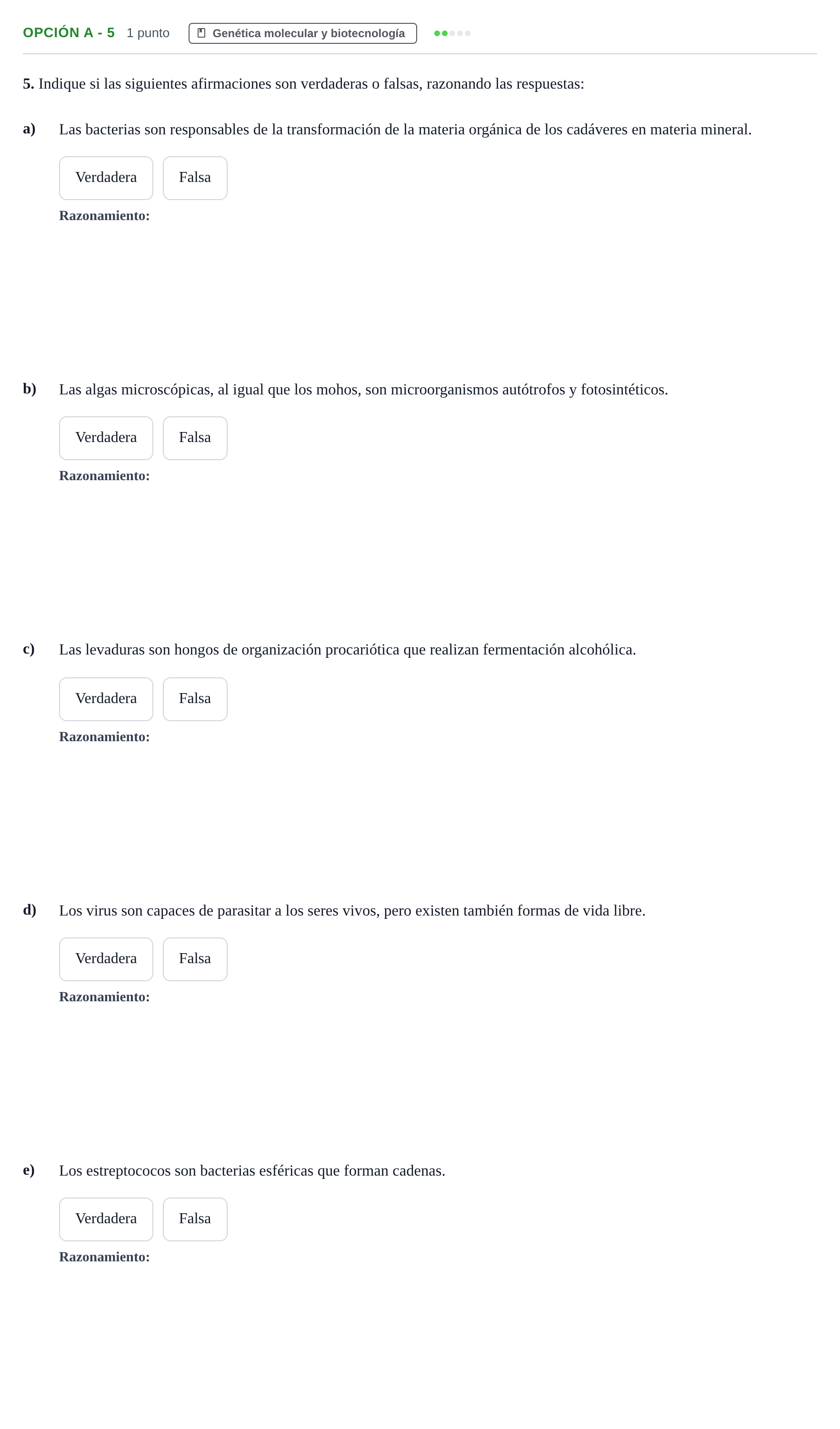 Enunciado: Opción A - 5 · Biología PAU Andalucía Reserva B 2019
