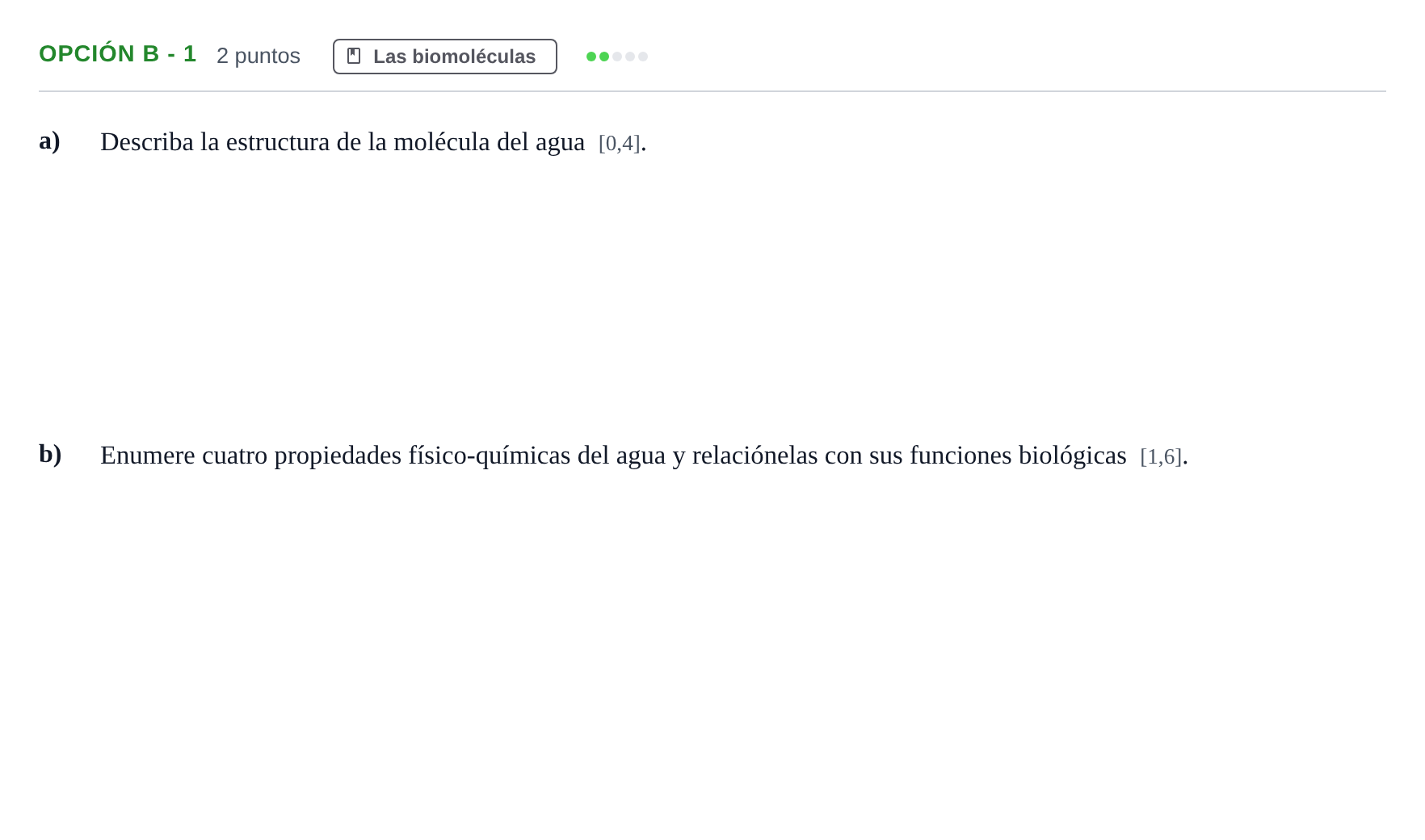 Enunciado: Opción B - 1 · Biología PAU Andalucía Reserva B 2019