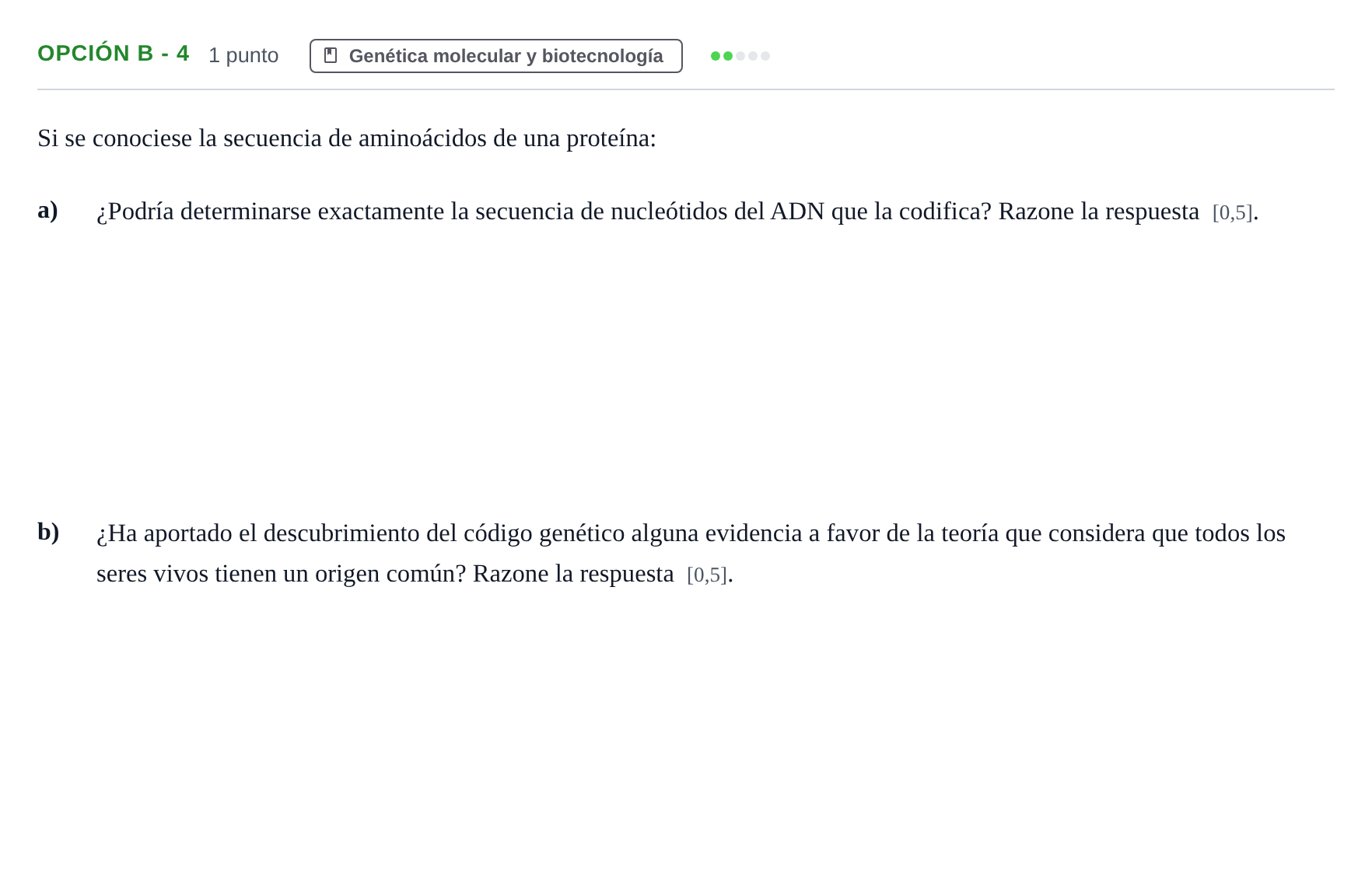 Enunciado: Opción B - 4 · Biología PAU Andalucía Reserva B 2019