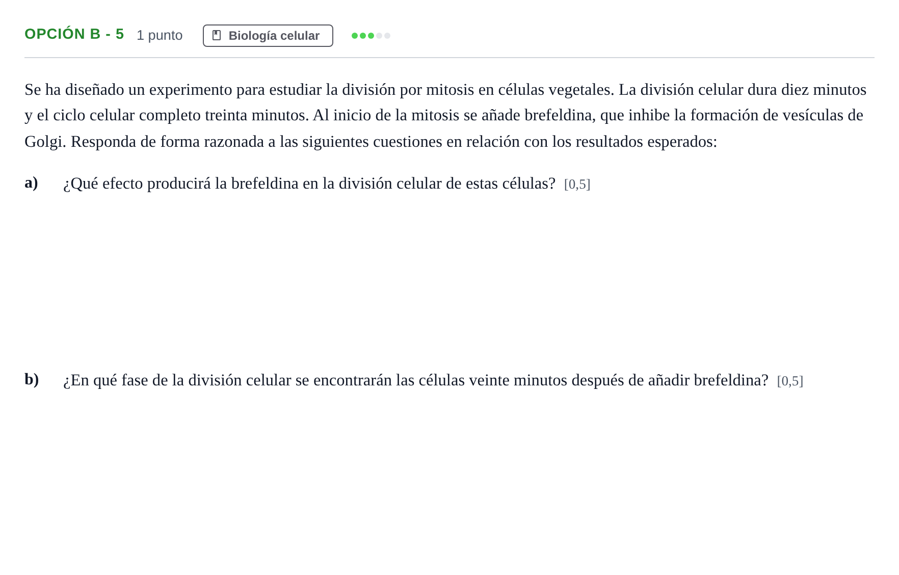Enunciado: Opción B - 5 · Biología PAU Andalucía Reserva B 2019