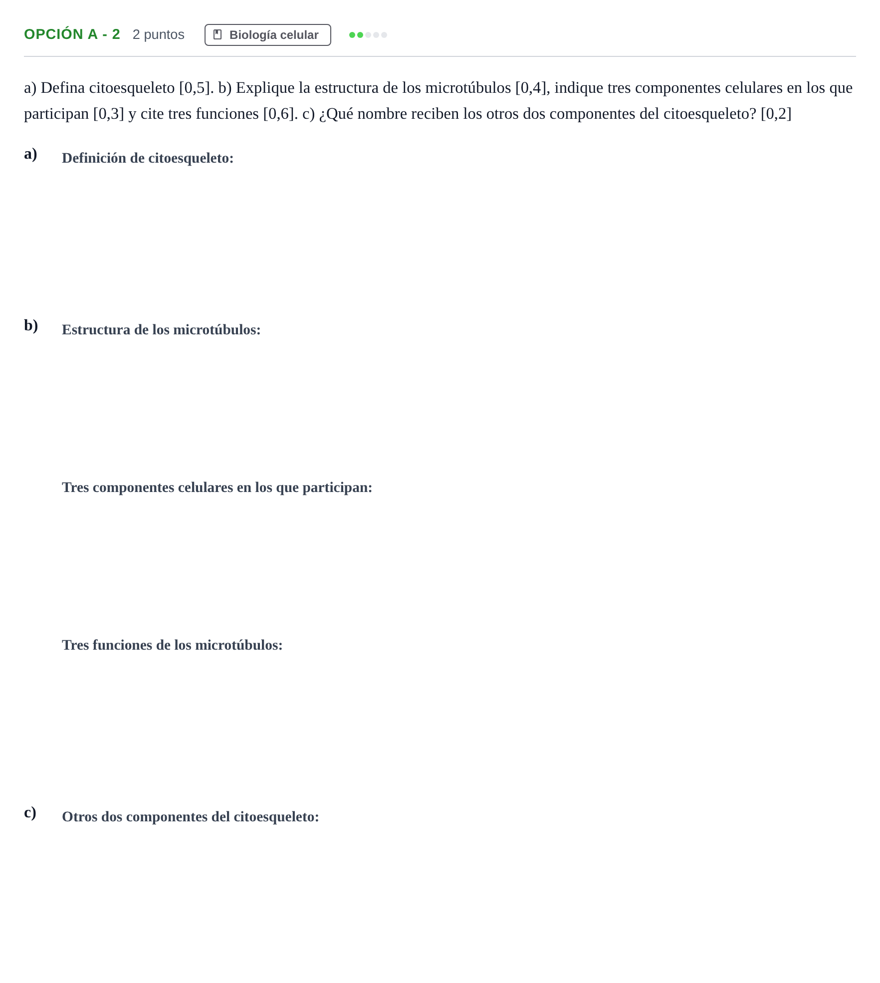Enunciado: Opción A - 2 · Biología PAU Andalucía Ordinaria Suplente 2019