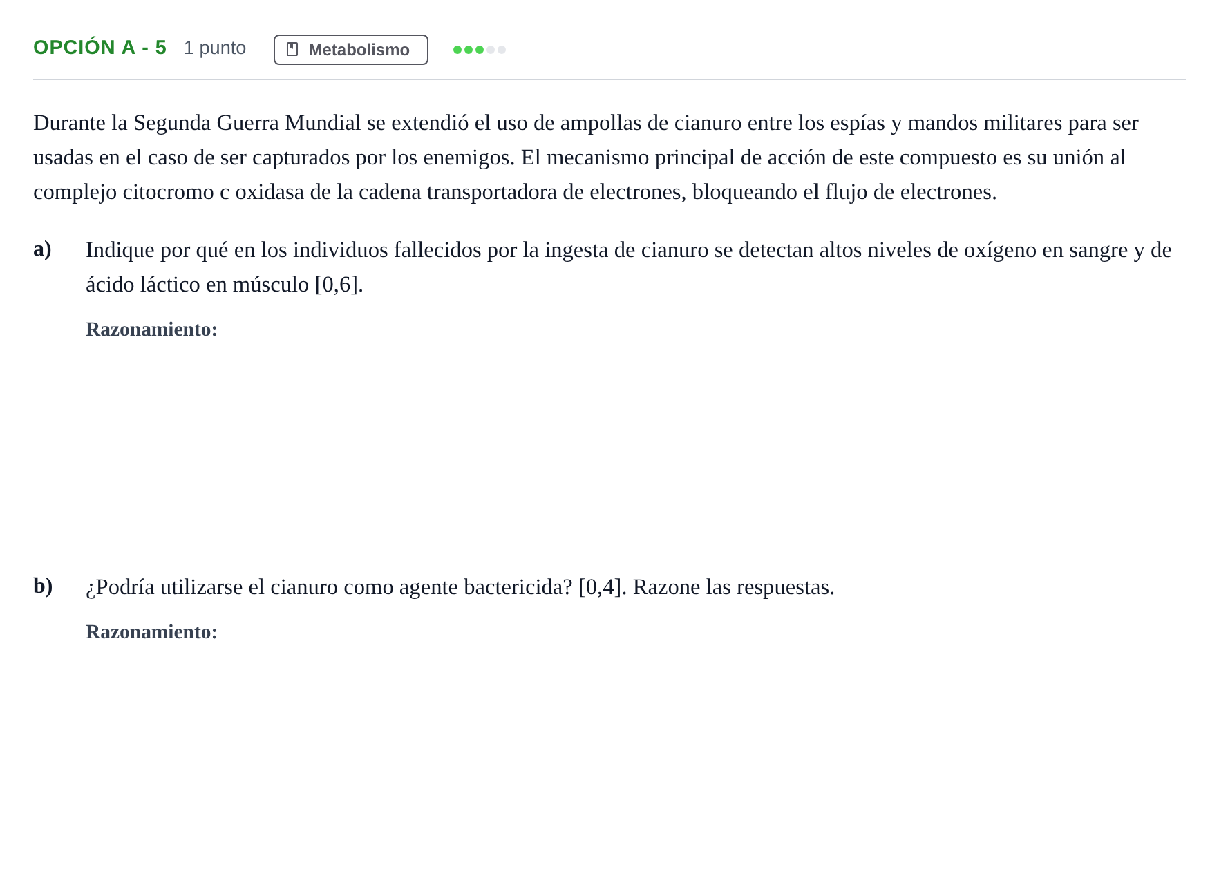 Enunciado: Opción A - 5 · Biología PAU Andalucía Ordinaria Suplente 2019