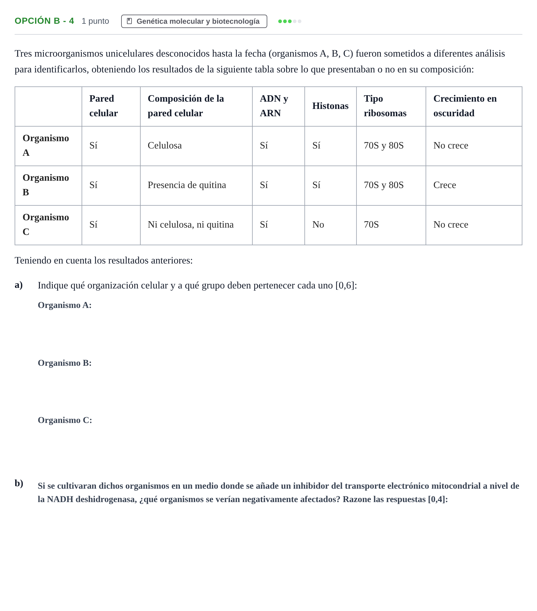 Enunciado: Opción B - 4 · Biología PAU Andalucía Ordinaria Suplente 2019