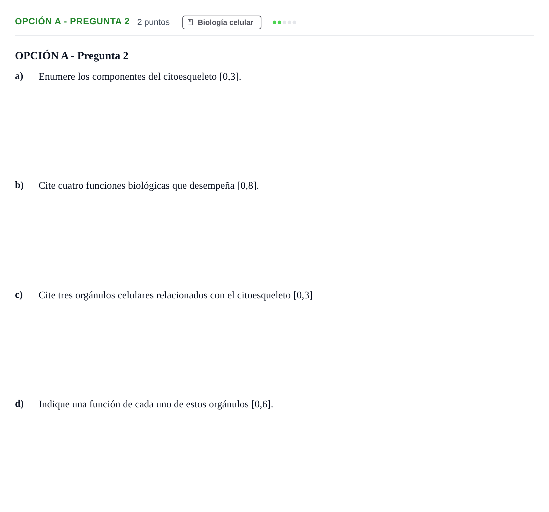 Enunciado: Opción A - Pregunta 2 · Biología PAU Andalucía Extraordinaria Suplente 2019