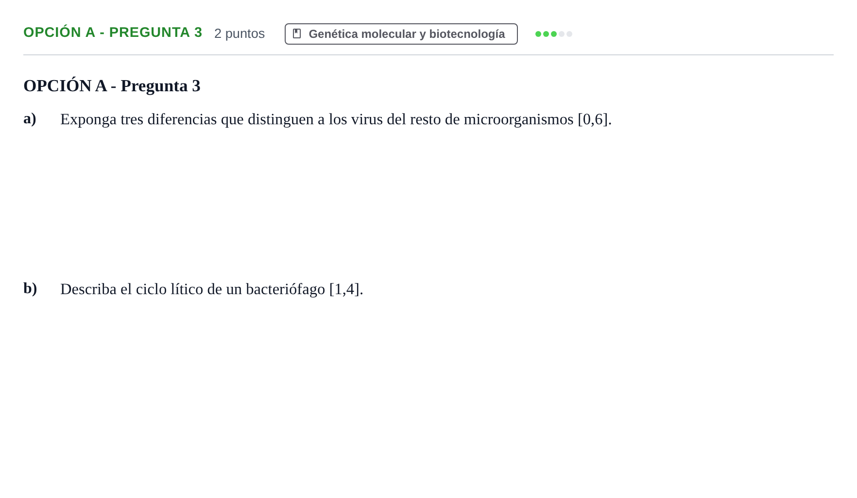 Enunciado: Opción A - Pregunta 3 · Biología PAU Andalucía Extraordinaria Suplente 2019