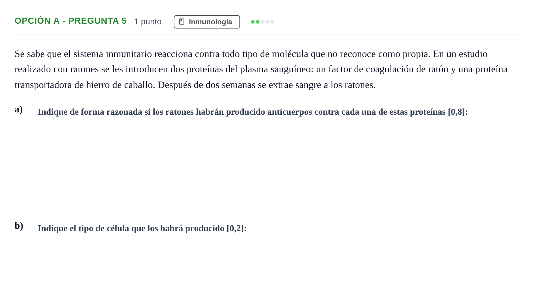 Enunciado: Opción A - Pregunta 5 · Biología PAU Andalucía Extraordinaria Suplente 2019