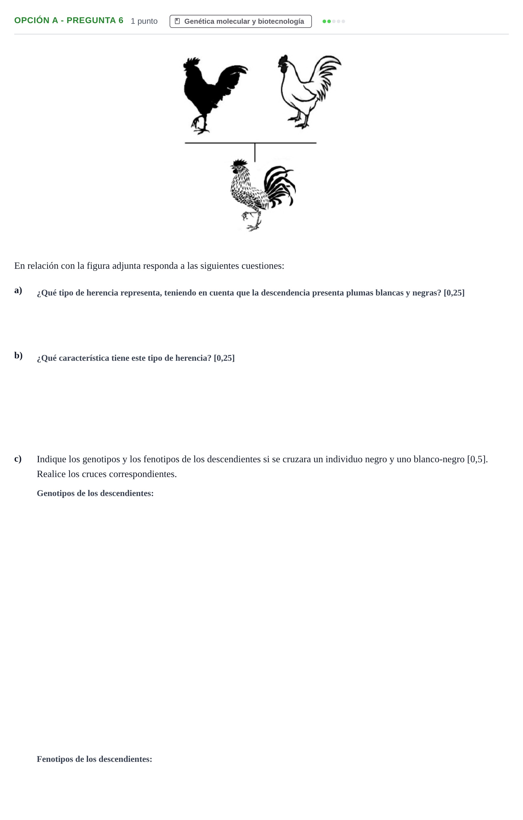 Enunciado: Opción A - Pregunta 6 · Biología PAU Andalucía Extraordinaria Suplente 2019