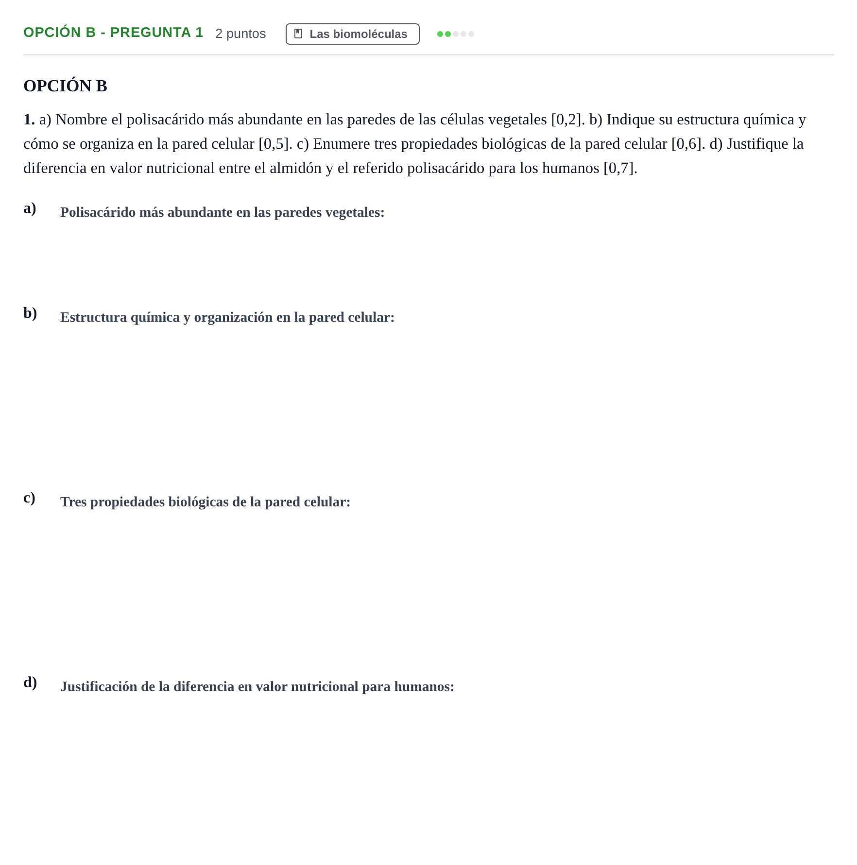 Enunciado: Opción B - Pregunta 1 · Biología PAU Andalucía Extraordinaria Suplente 2019