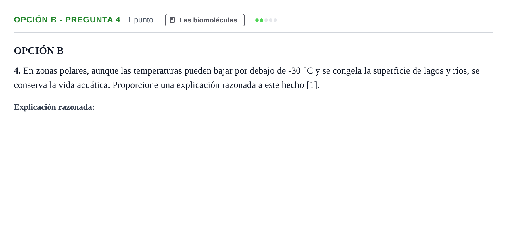 Enunciado: Opción B - Pregunta 4 · Biología PAU Andalucía Extraordinaria Suplente 2019