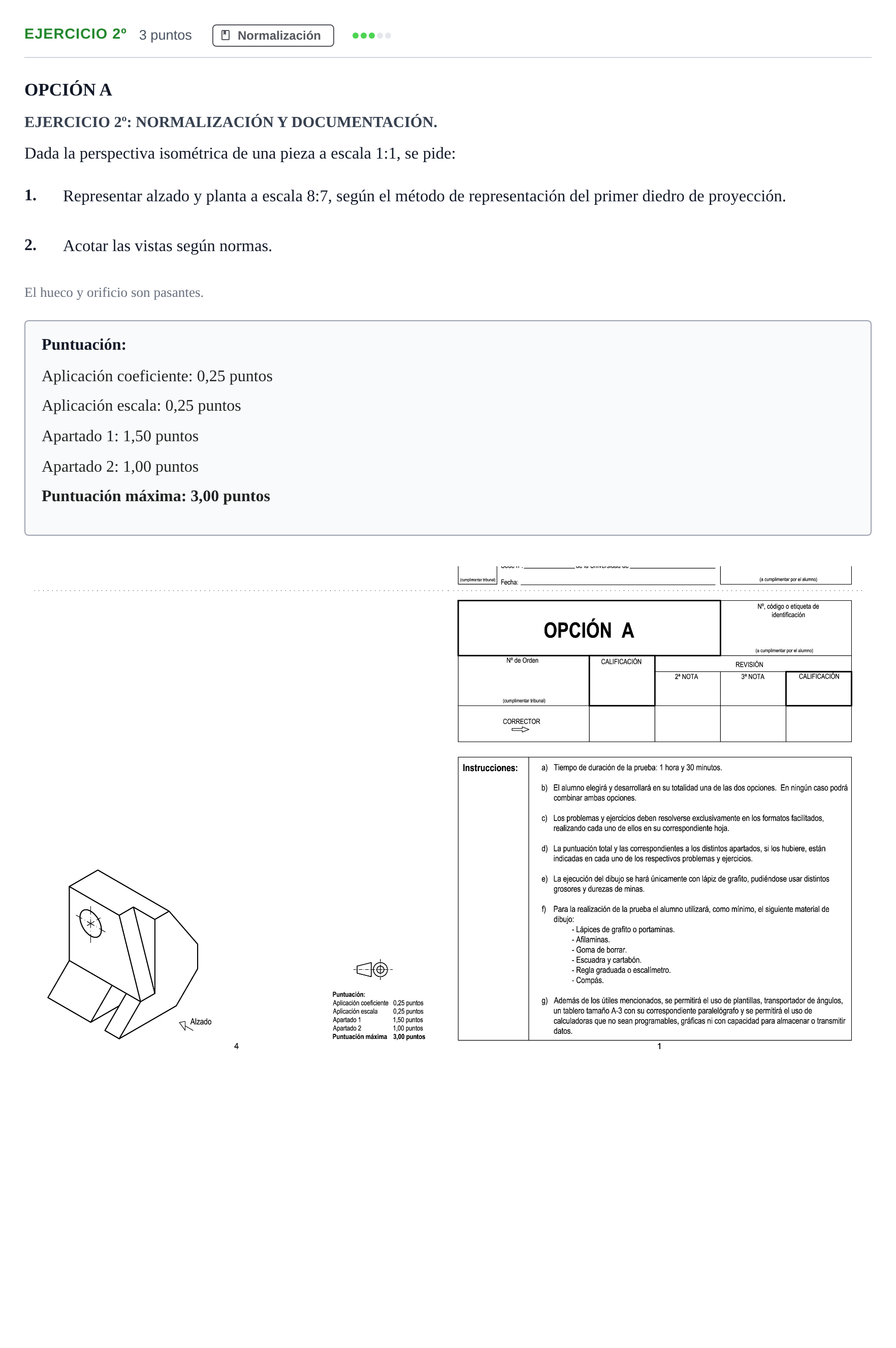 Enunciado: Ejercicio 2º · Dibujo técnico II PAU Andalucía Reserva B Opción A 2019