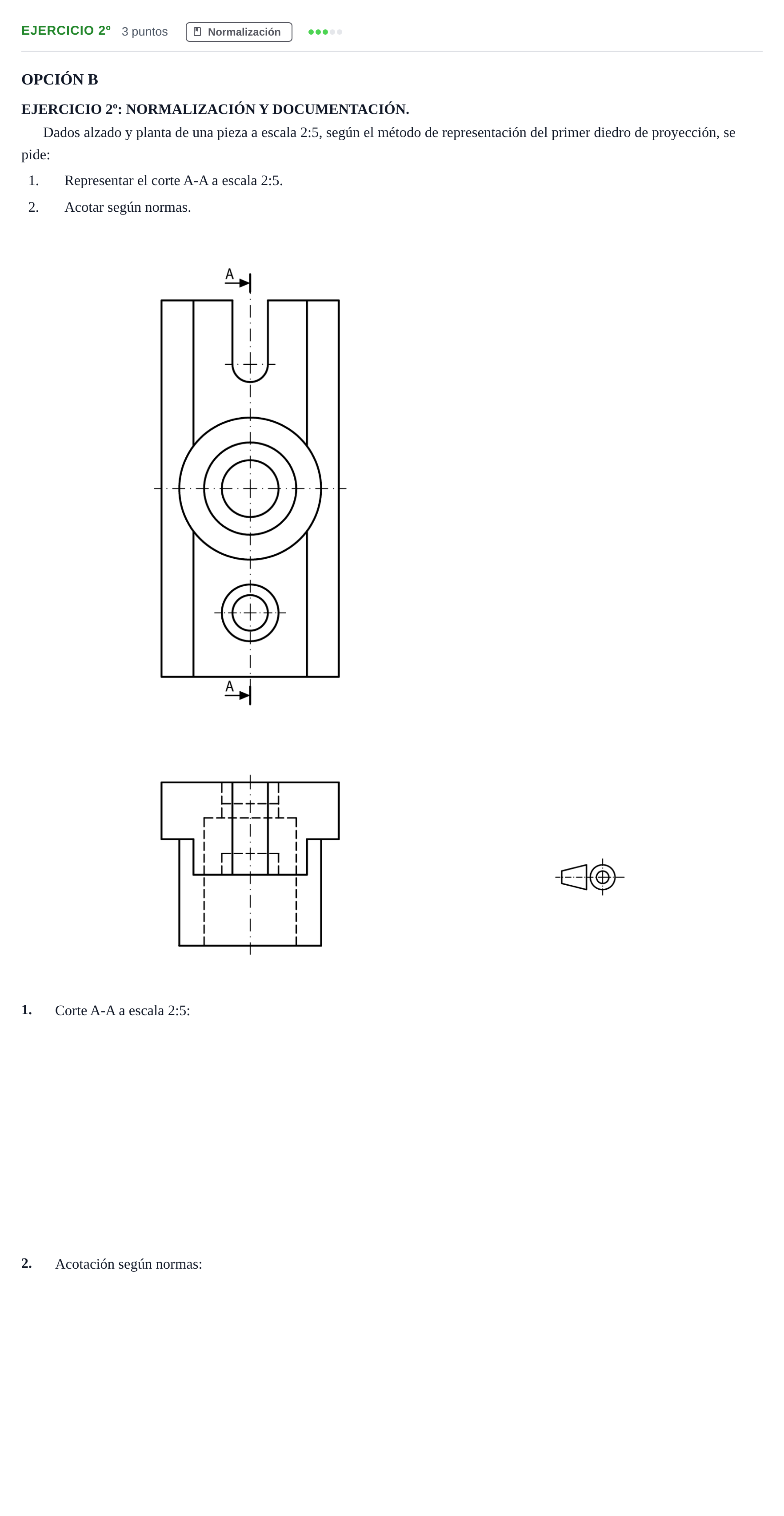 Enunciado: Ejercicio 2º · Dibujo técnico II PAU Andalucía Reserva B Opción B 2019