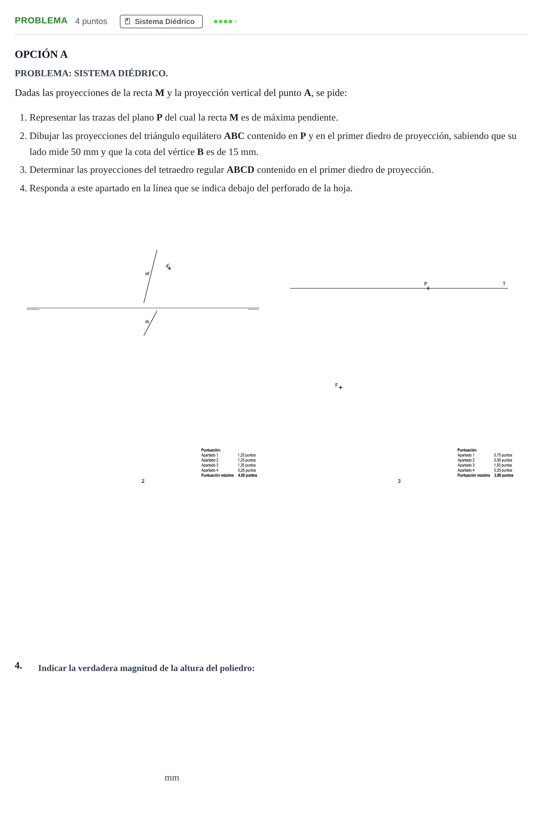 Enunciado: Problema · Dibujo técnico II PAU Andalucía Ordinaria Suplente Opción A 2019