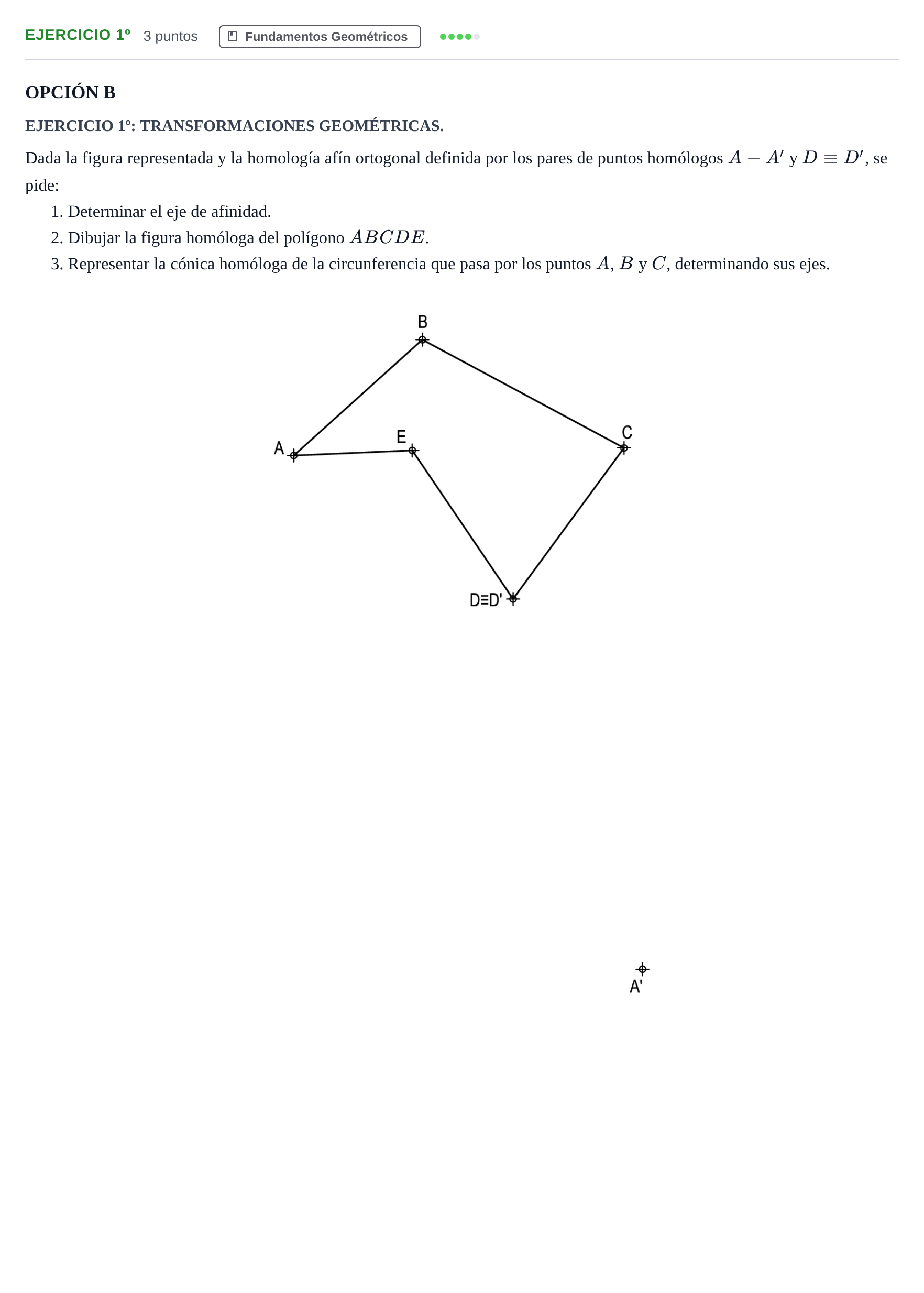 Enunciado: Ejercicio 1º · Dibujo técnico II PAU Andalucía Ordinaria Suplente Opción B 2019