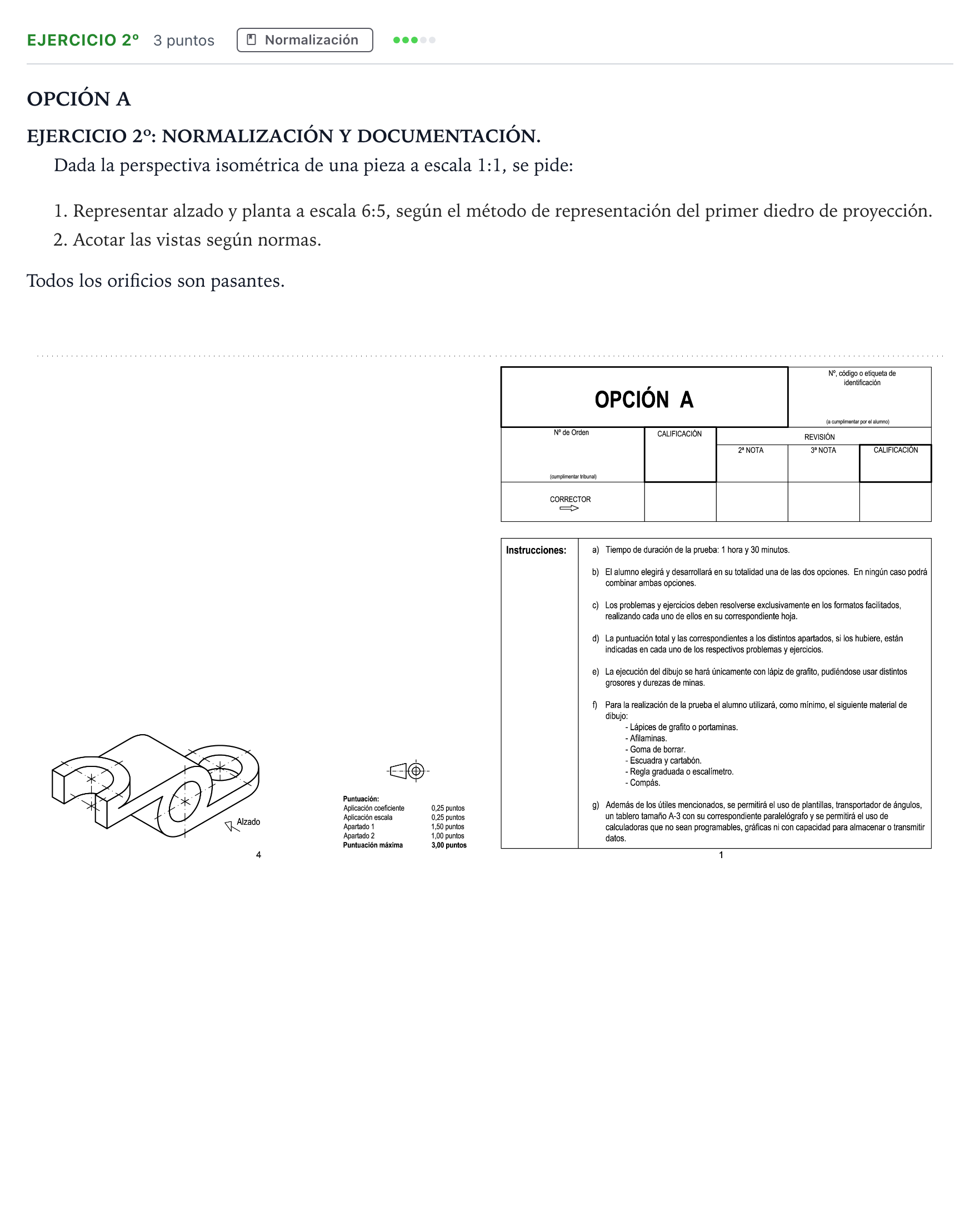 Enunciado: Ejercicio 2º · Dibujo técnico II PAU Andalucía Extraordinaria Suplente Opción A 2019