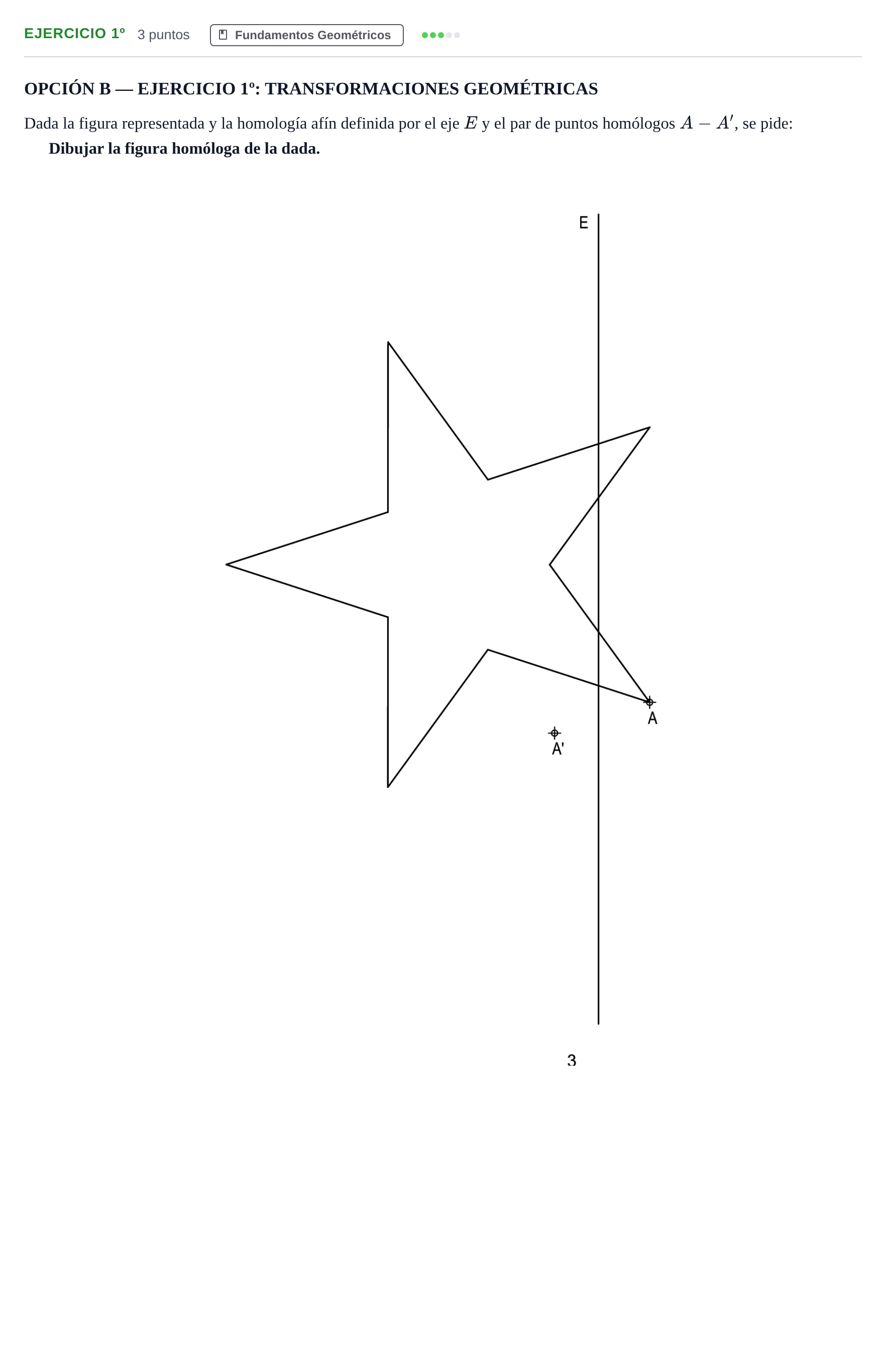 Enunciado: Ejercicio 1º · Dibujo técnico II PAU Andalucía Extraordinaria Suplente Opción B 2019