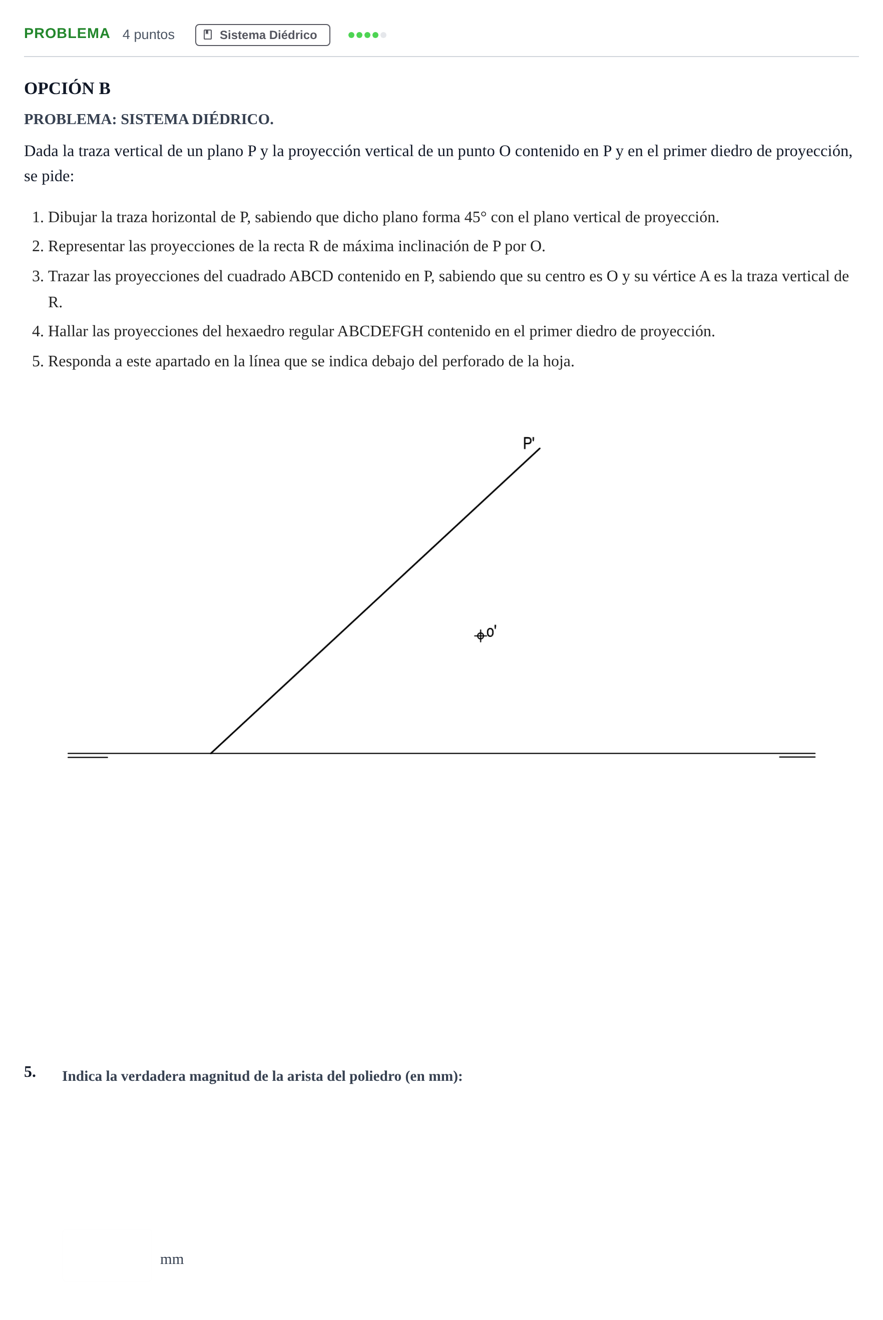 Enunciado: Problema · Dibujo técnico II PAU Andalucía Extraordinaria Suplente Opción B 2019