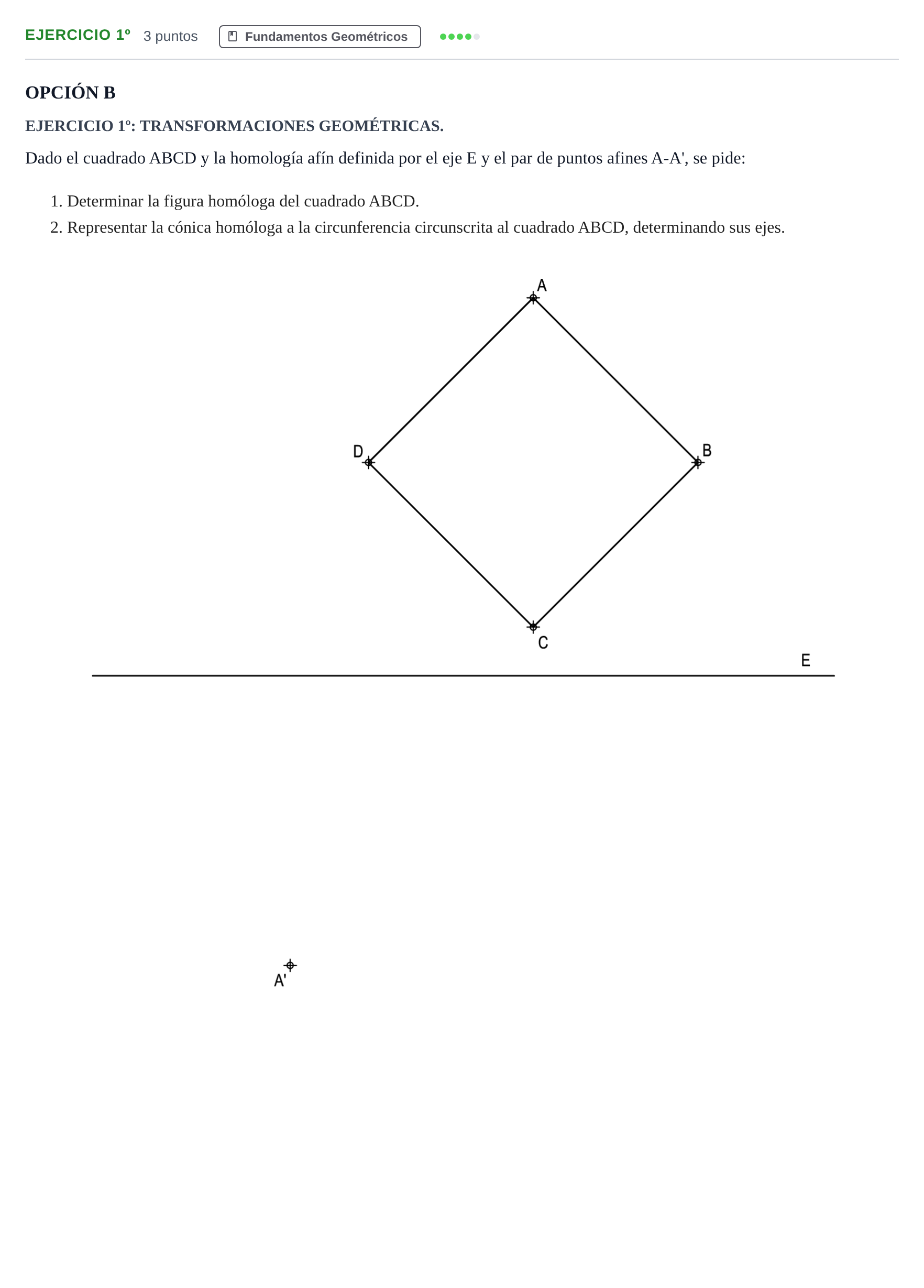 Enunciado: Ejercicio 1º · Dibujo técnico II PAU Andalucía Ordinaria Titular Opción B 2019
