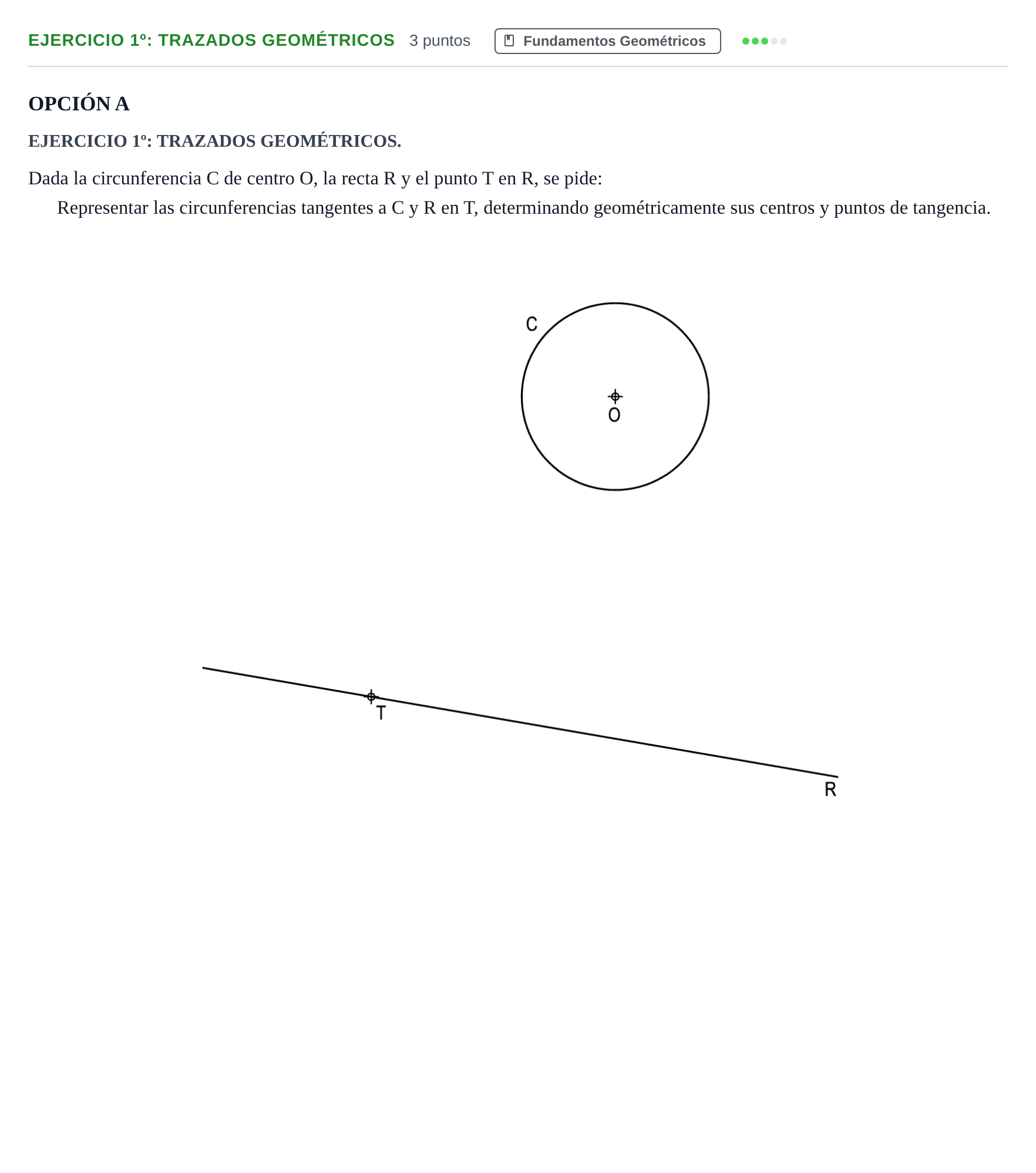 Enunciado: Ejercicio 1º: Trazados Geométricos · Dibujo técnico II PAU Andalucía Extraordinaria Titular Opción A 2019