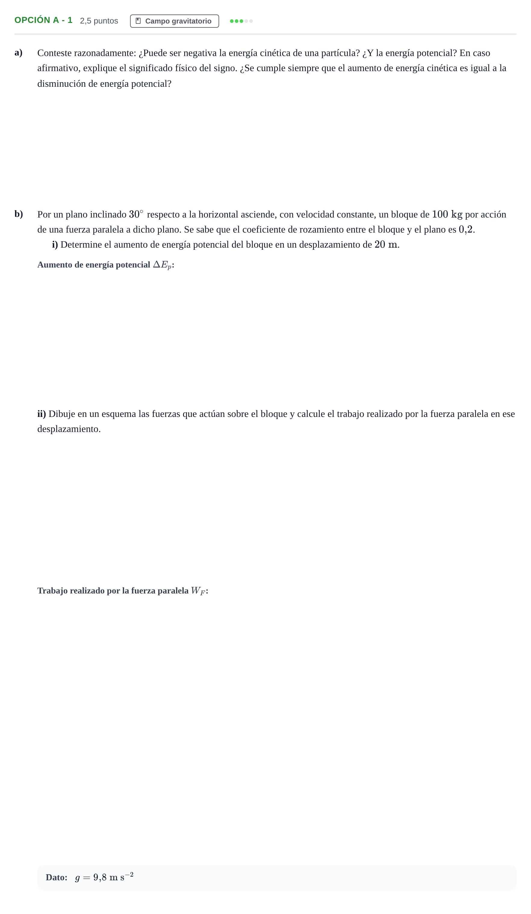 Enunciado: Opción A - 1 · Física PAU Andalucía Reserva A 2019