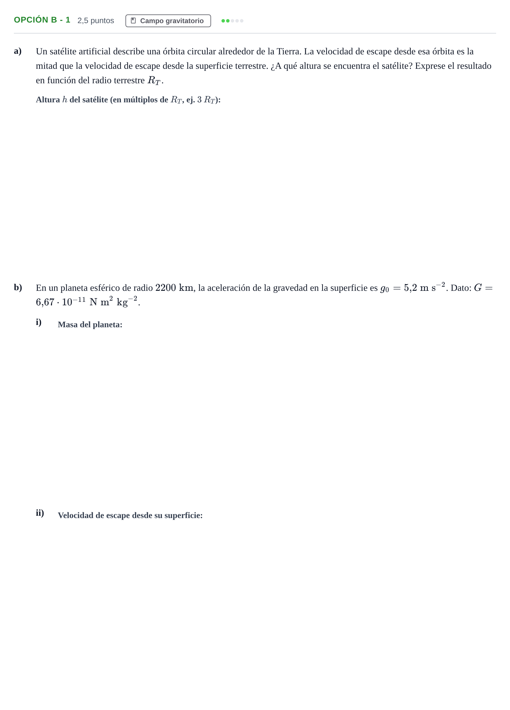 Enunciado: Opción B - 1 · Física PAU Andalucía Reserva A 2019