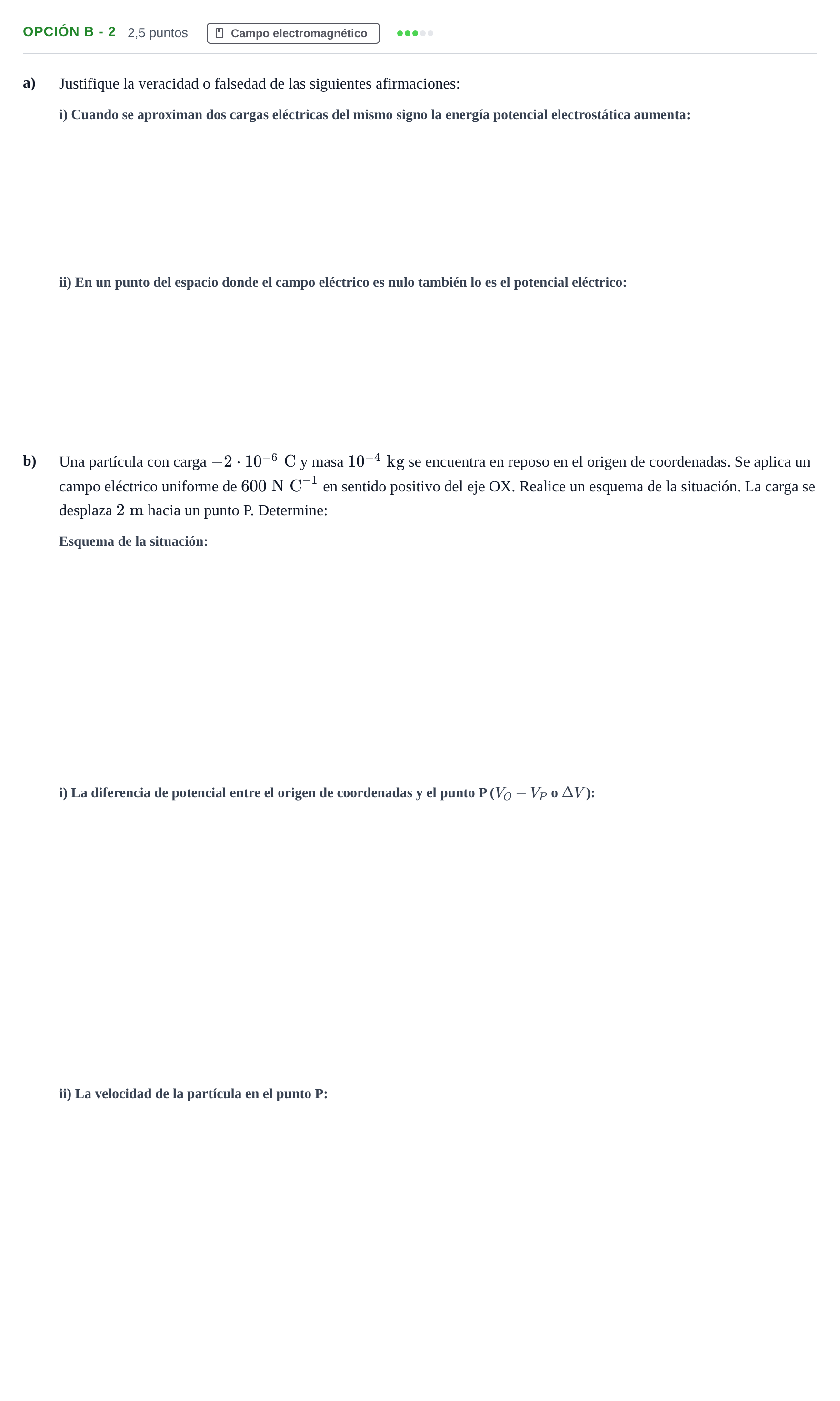 Enunciado: Opción B - 2 · Física PAU Andalucía Reserva A 2019