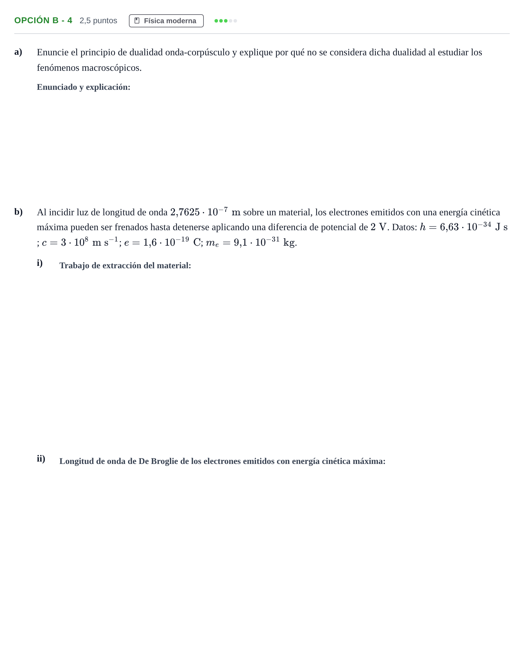 Enunciado: Opción B - 4 · Física PAU Andalucía Reserva A 2019