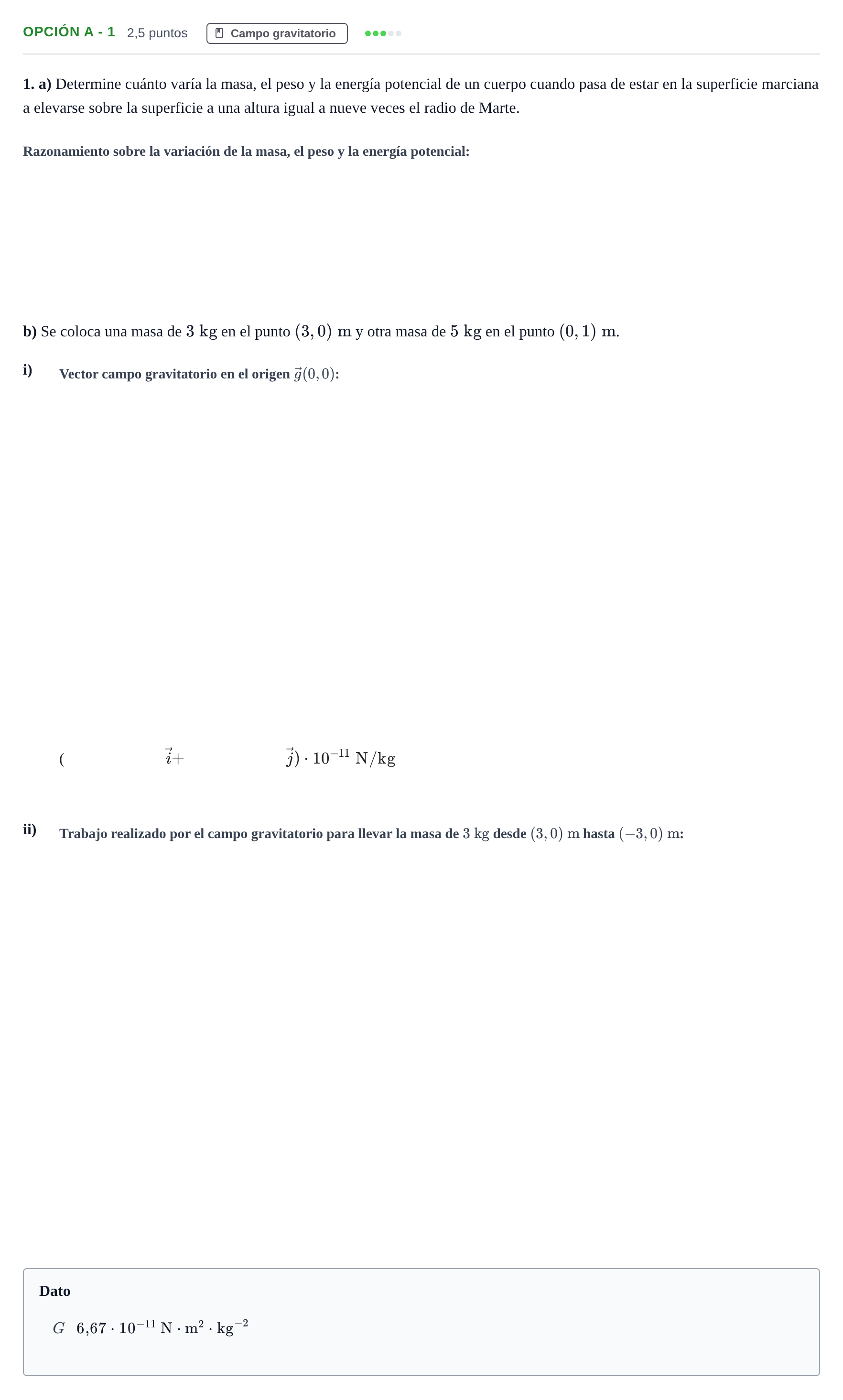 Enunciado: Opción A - 1 · Física PAU Andalucía Reserva B 2019