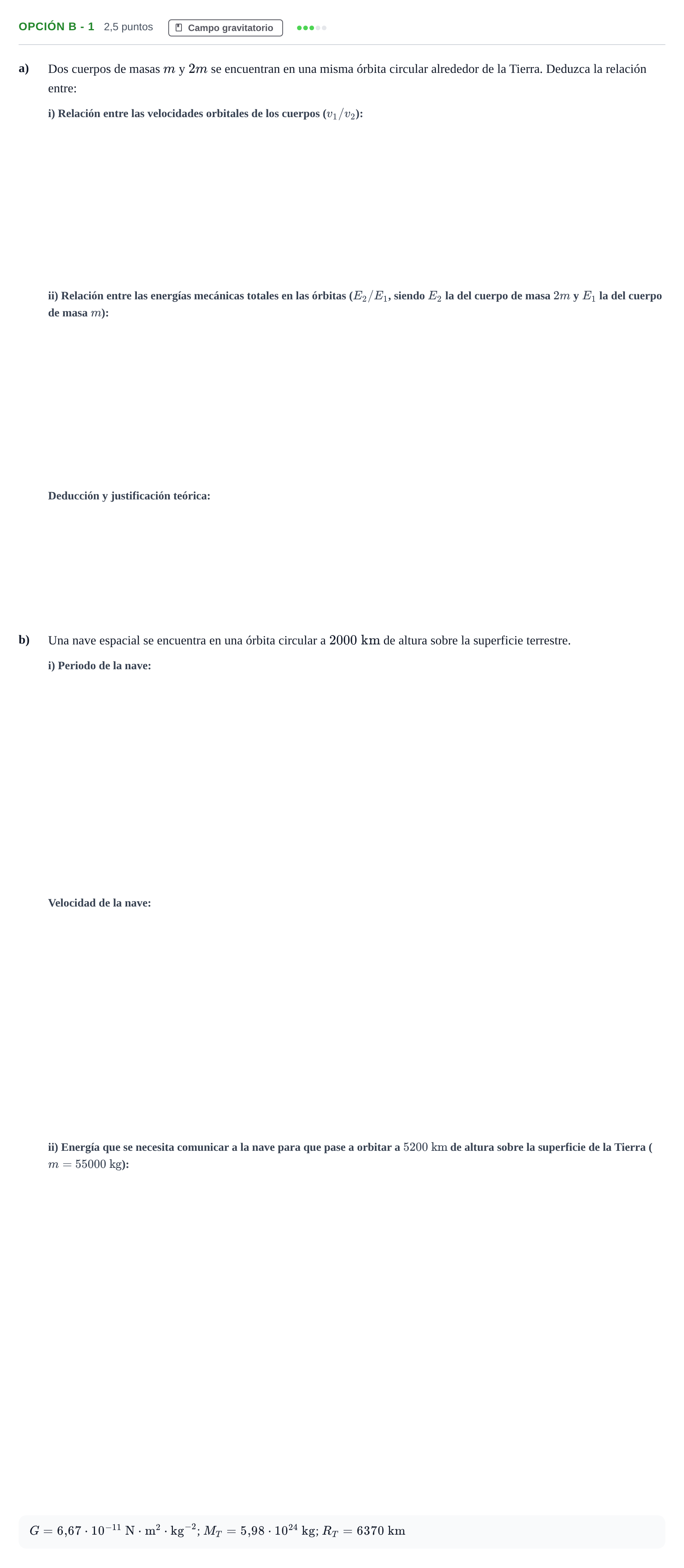 Enunciado: Opción B - 1 · Física PAU Andalucía Reserva B 2019