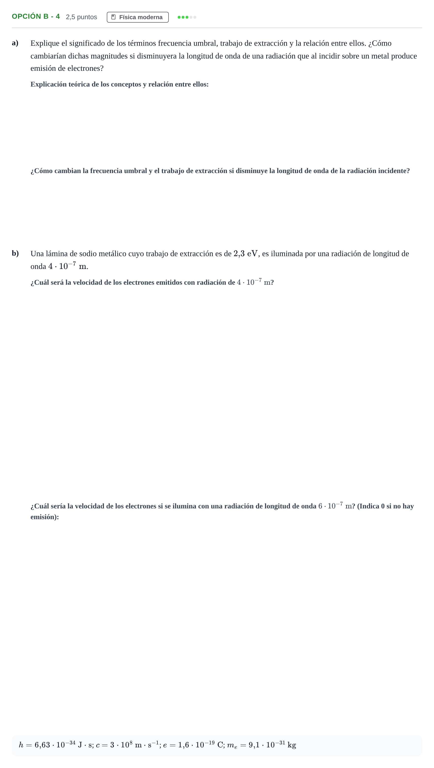 Enunciado: Opción B - 4 · Física PAU Andalucía Reserva B 2019