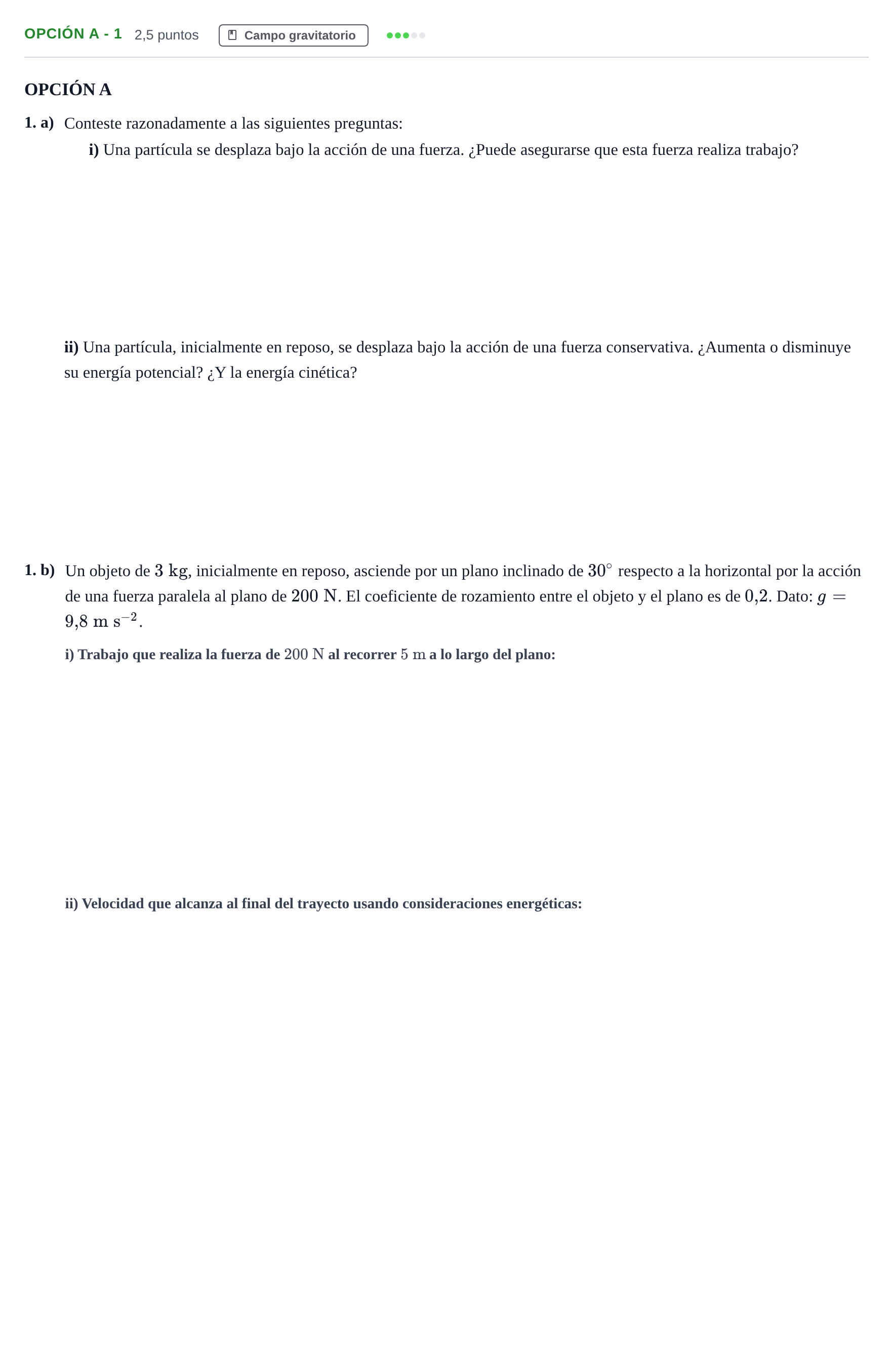 Enunciado: Opción A - 1 · Física PAU Andalucía Extraordinaria Suplente 2019