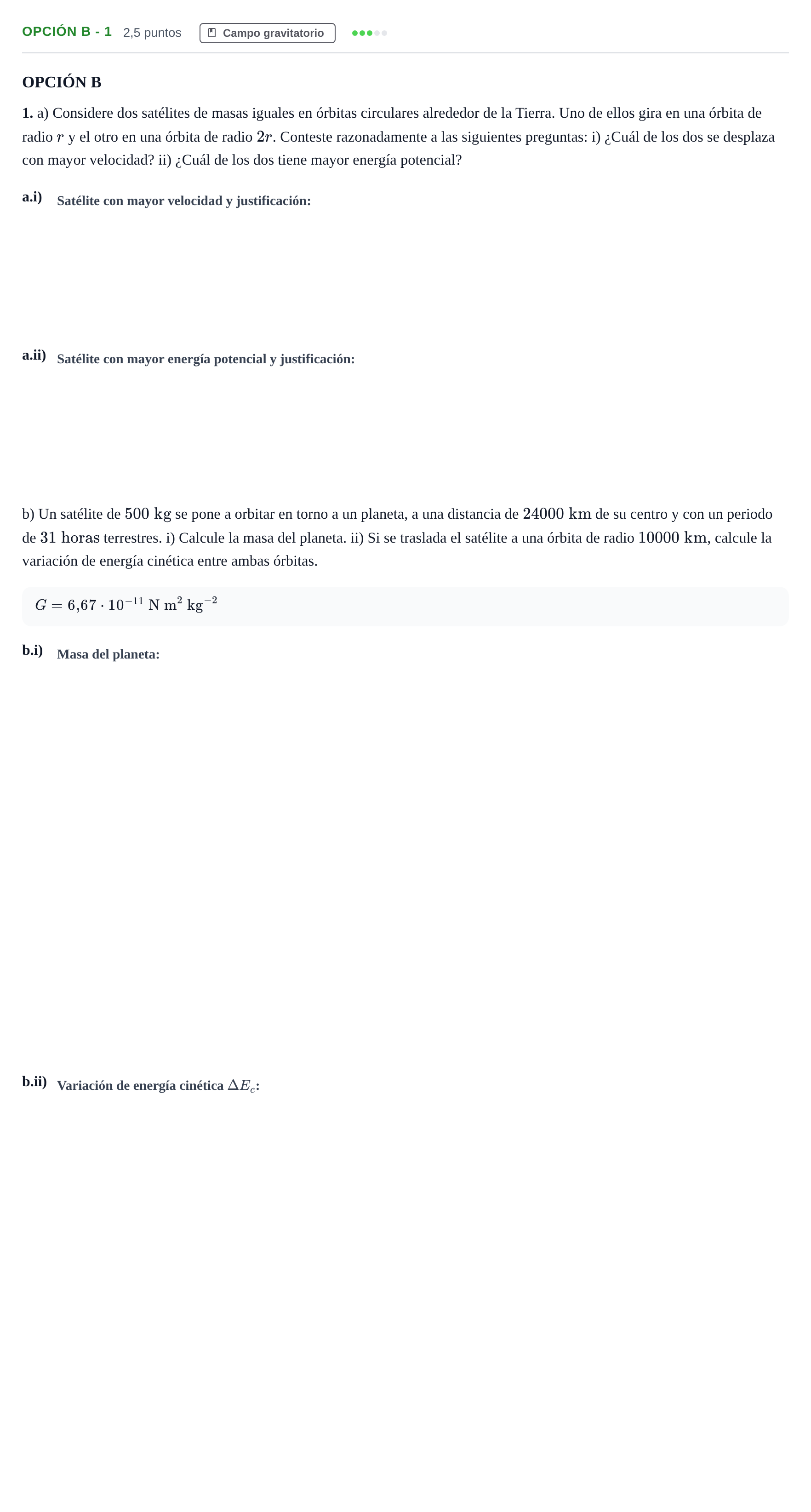 Enunciado: Opción B - 1 · Física PAU Andalucía Extraordinaria Suplente 2019