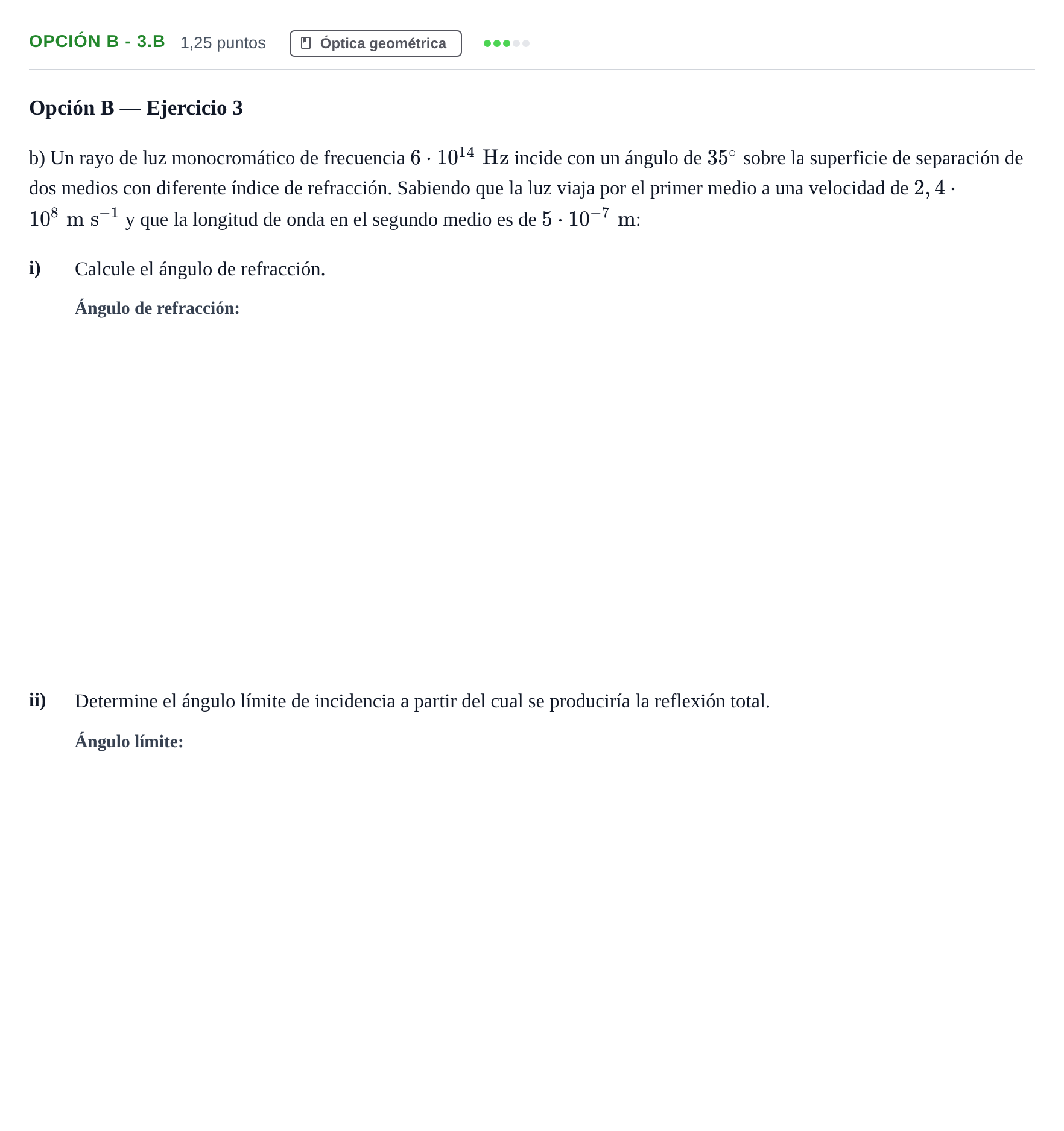 Enunciado: Opción B - 3.b · Física PAU Andalucía Extraordinaria Suplente 2019