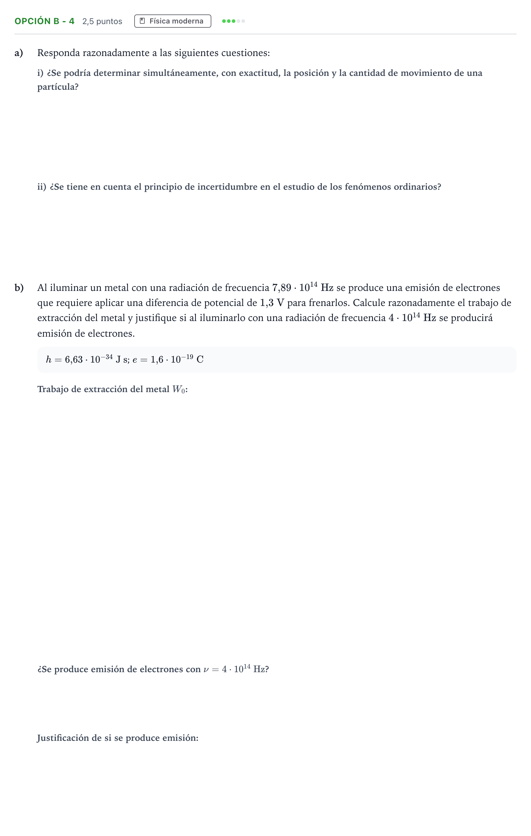 Enunciado: Opción B - 4 · Física PAU Andalucía Extraordinaria Suplente 2019