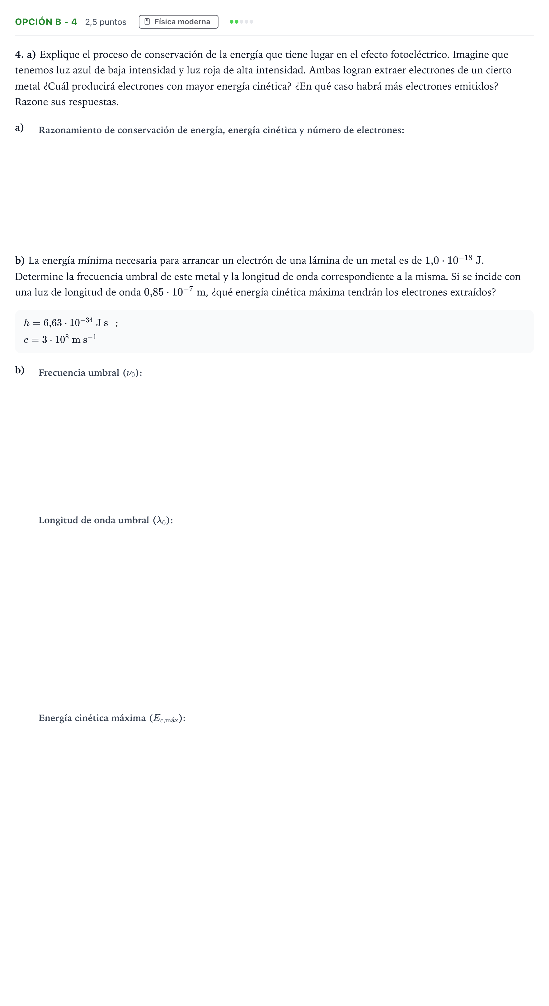 Enunciado: Opción B - 4 · Física PAU Andalucía Extraordinaria Titular 2019
