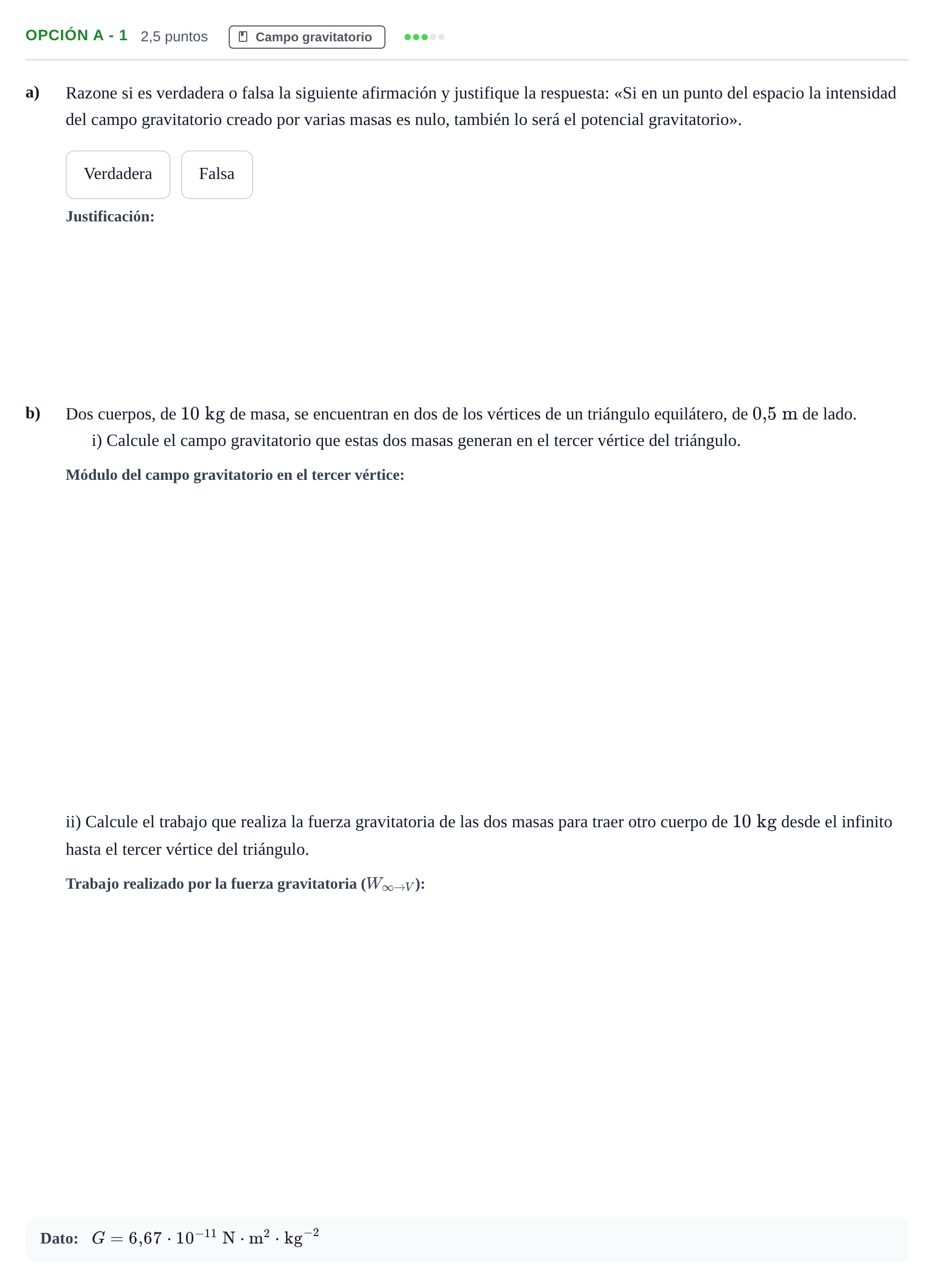 Enunciado: Opción A - 1 · Física PAU Andalucía Ordinaria Titular 2019