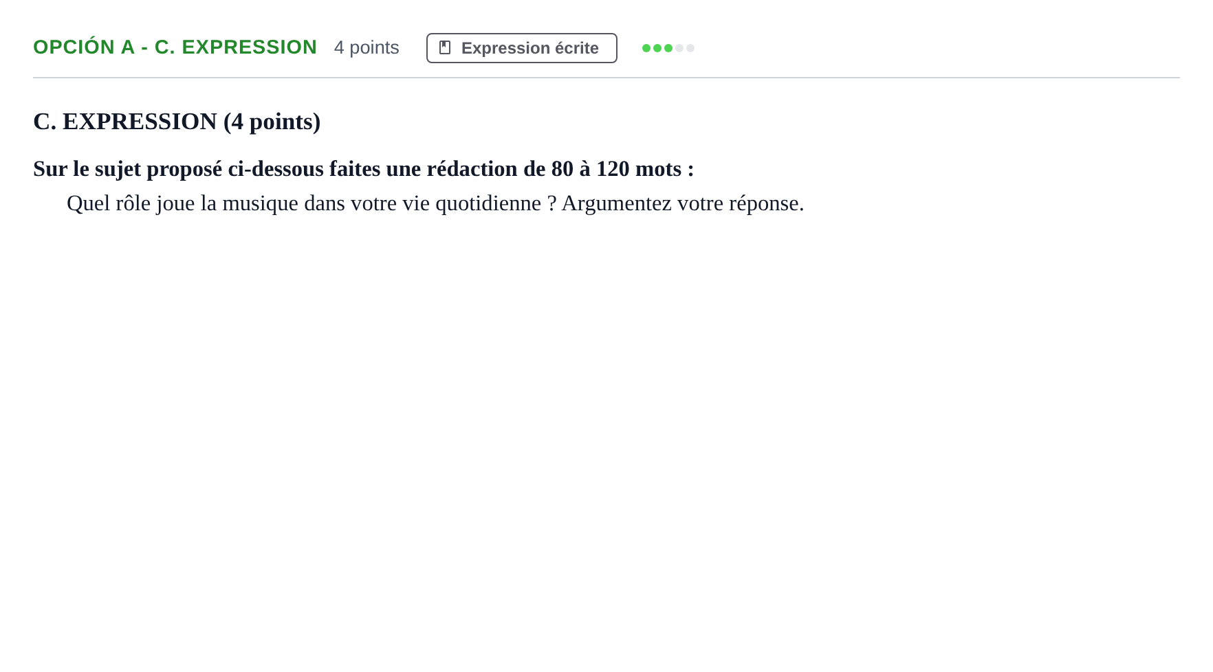 Enunciado: Opción A - C. Expression · Francés PAU Andalucía Ordinaria Suplente 2019
