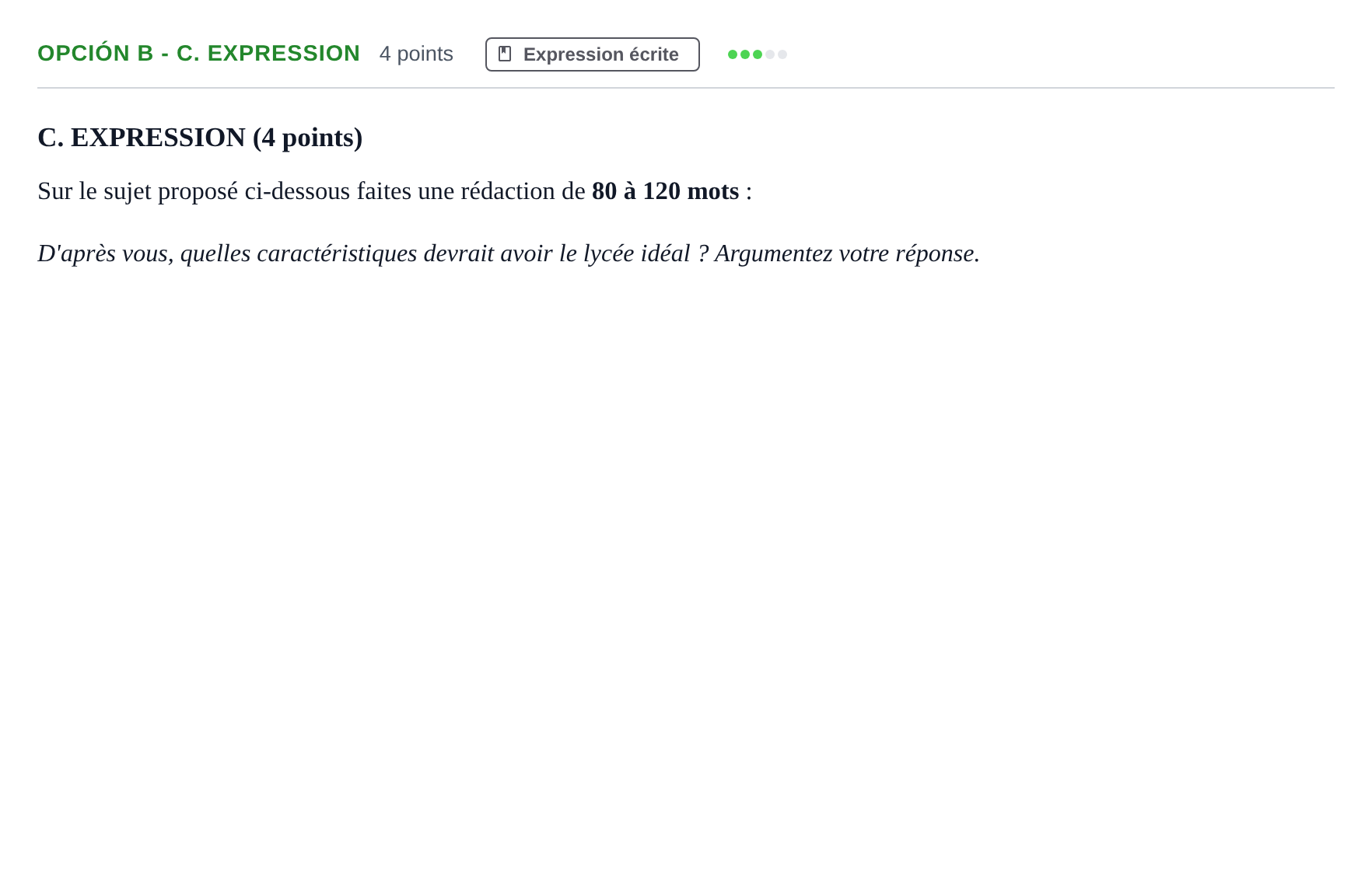 Enunciado: Opción B - C. Expression · Francés PAU Andalucía Ordinaria Suplente 2019