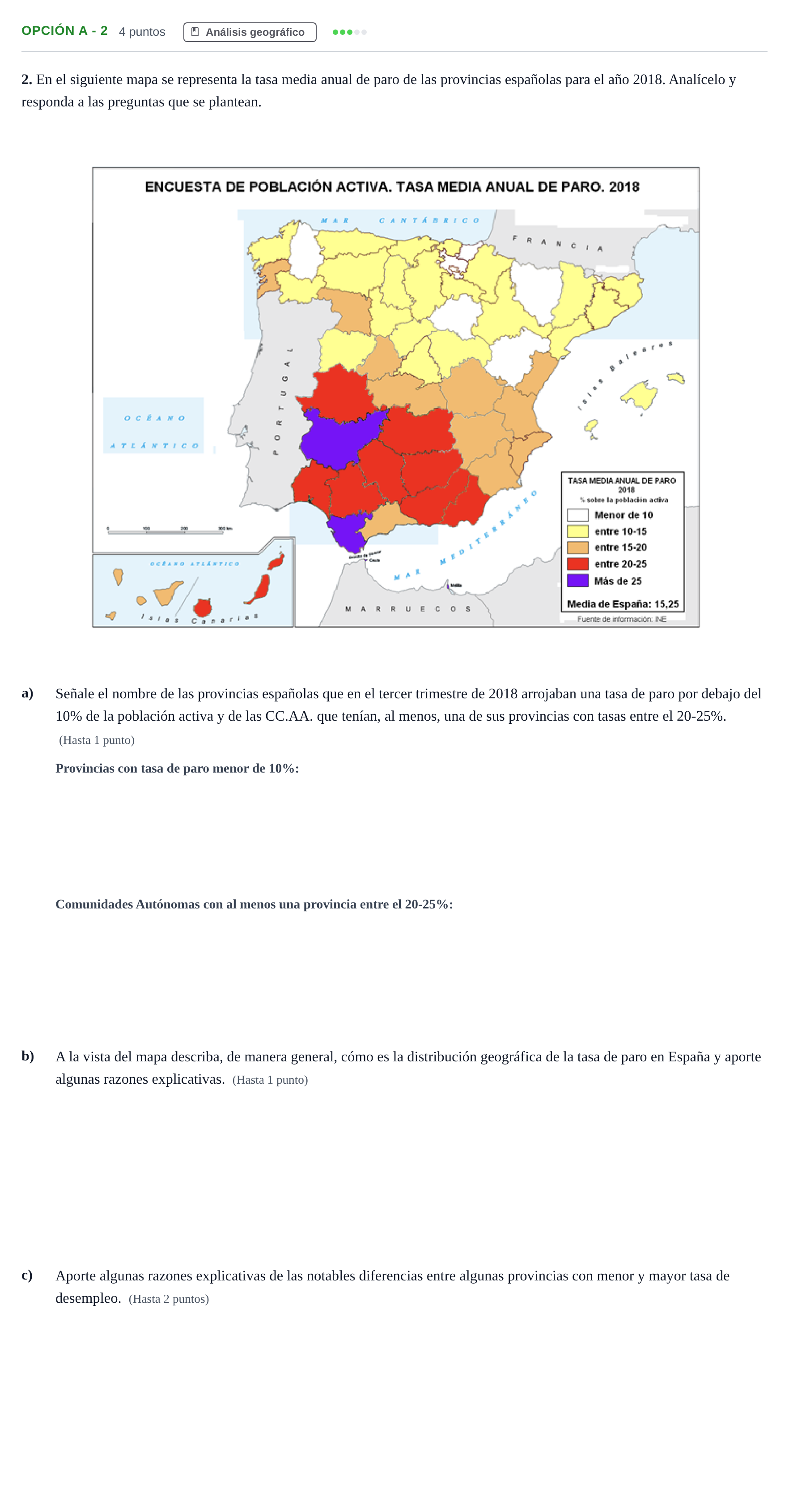 Enunciado: Opción A - 2 · Geografía PAU Andalucía Extraordinaria Suplente 2019