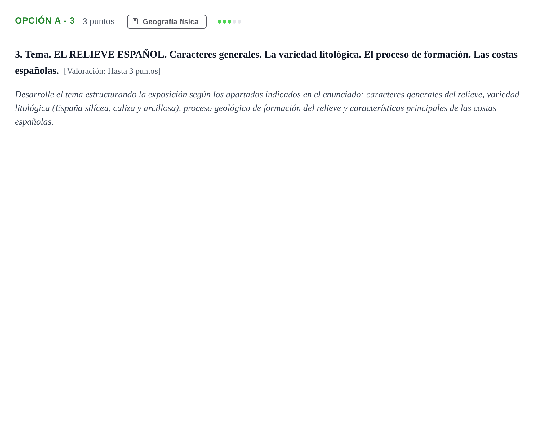 Enunciado: Opción A - 3 · Geografía PAU Andalucía Extraordinaria Suplente 2019
