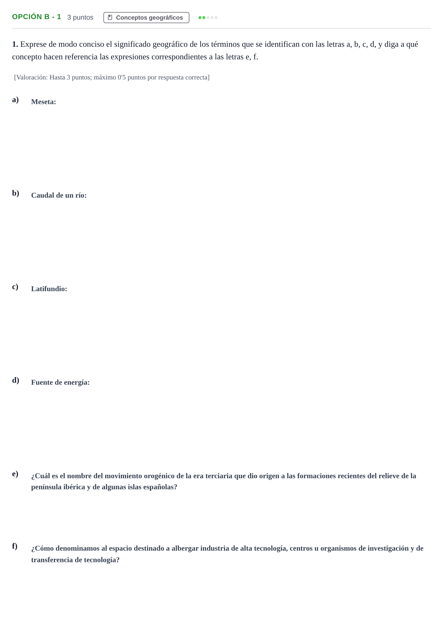 Enunciado: Opción B - 1 · Geografía PAU Andalucía Extraordinaria Suplente 2019